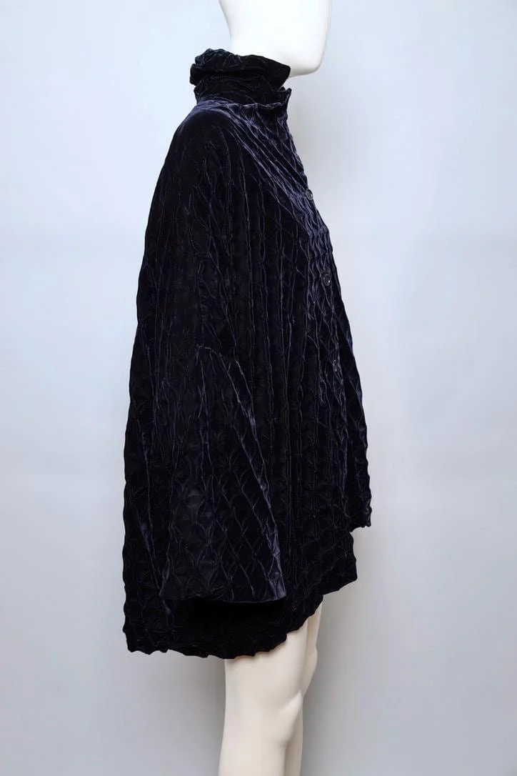 F/W 1991 Romeo Gigli midnight blue edelweiss smocking velvet coat