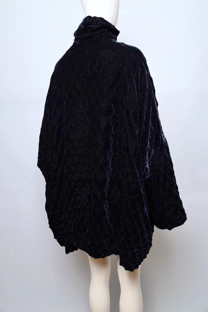 F/W 1991 Romeo Gigli midnight blue edelweiss smocking velvet coat