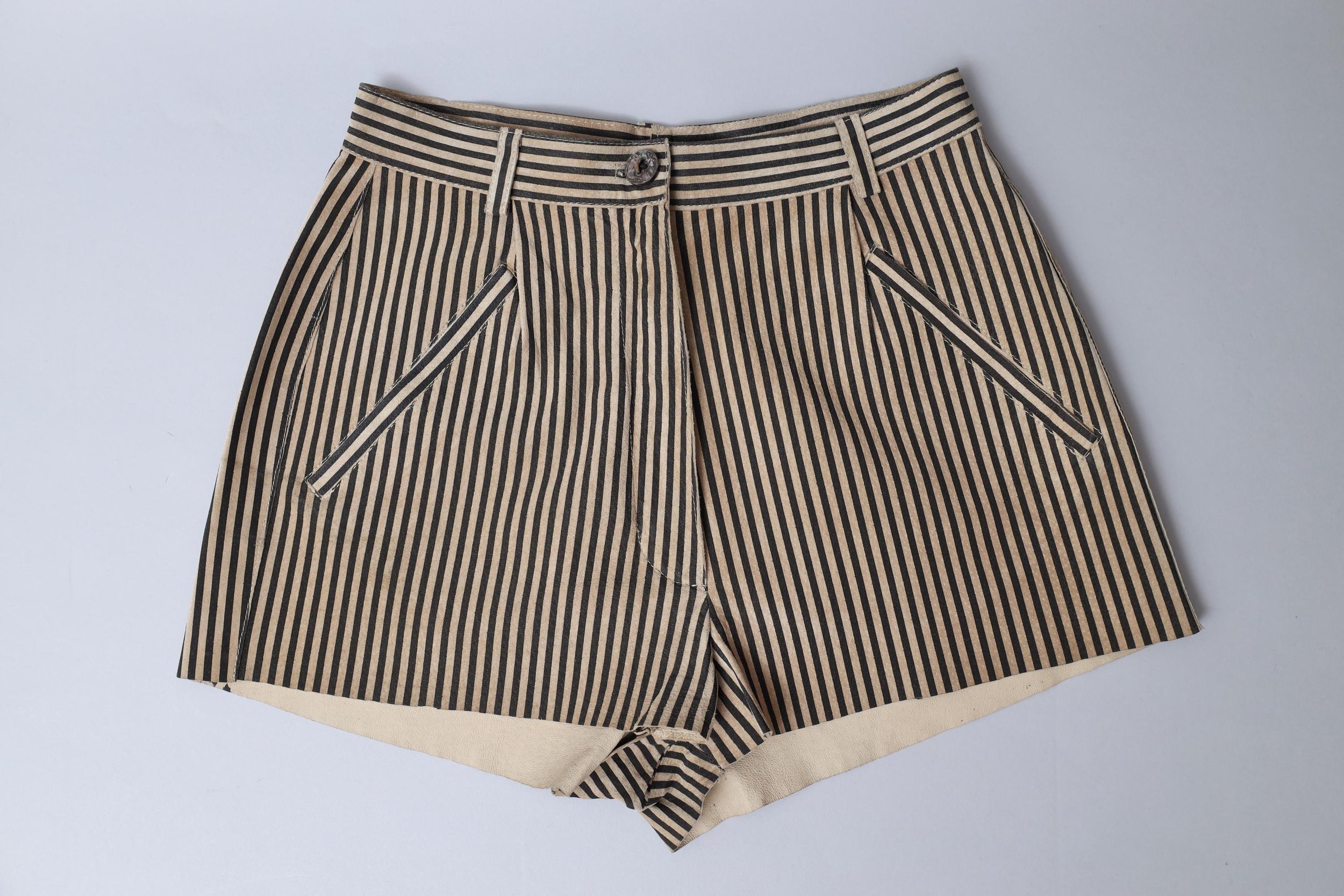 1990s Fendi beige and black striped suede leather shorts