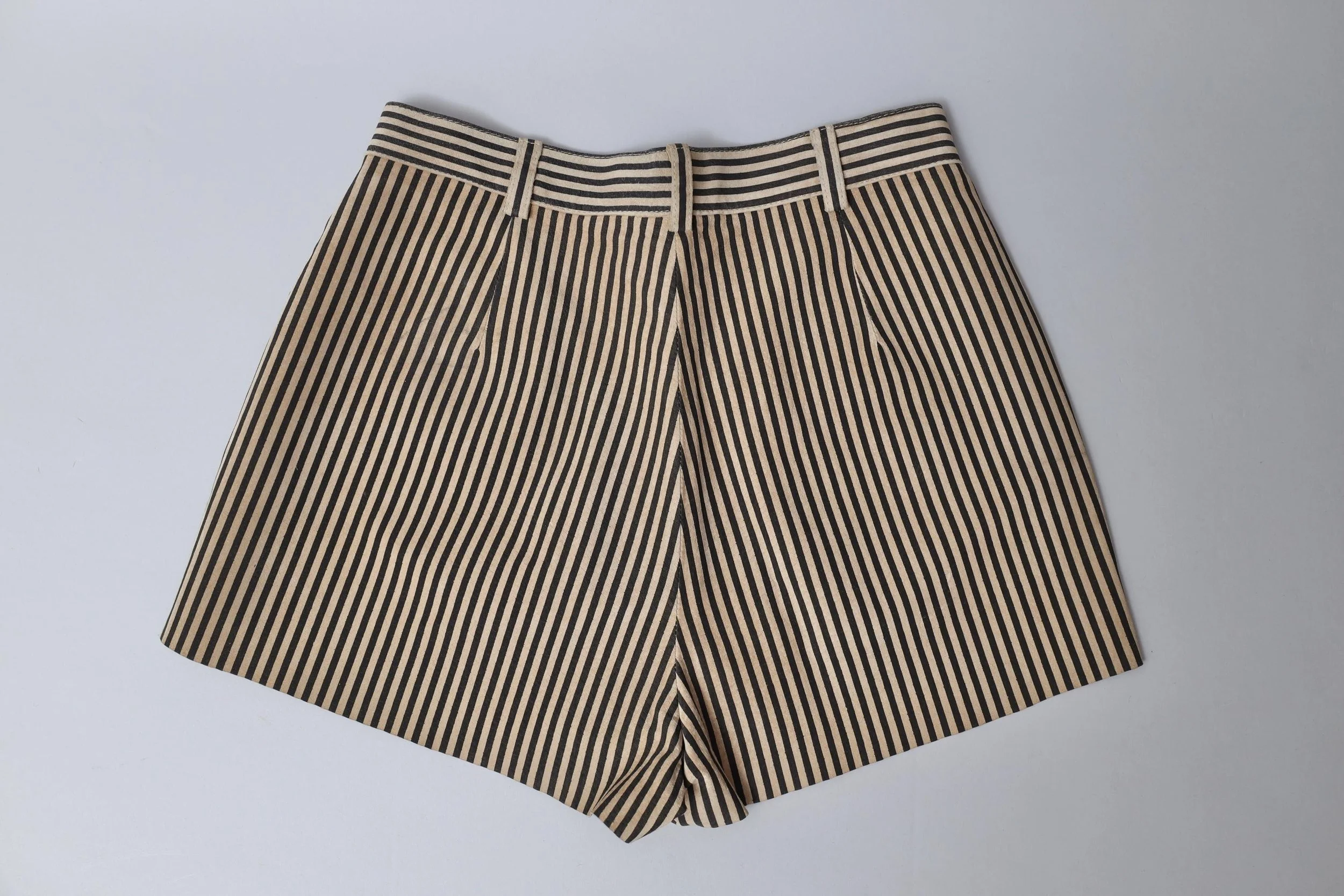 1990s Fendi beige and black striped suede leather shorts