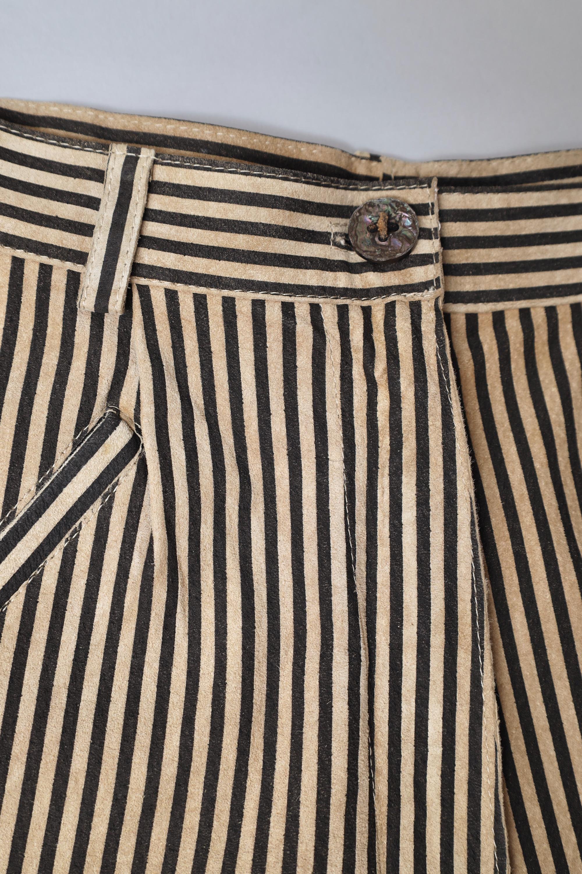 1990s Fendi beige and black striped suede leather shorts