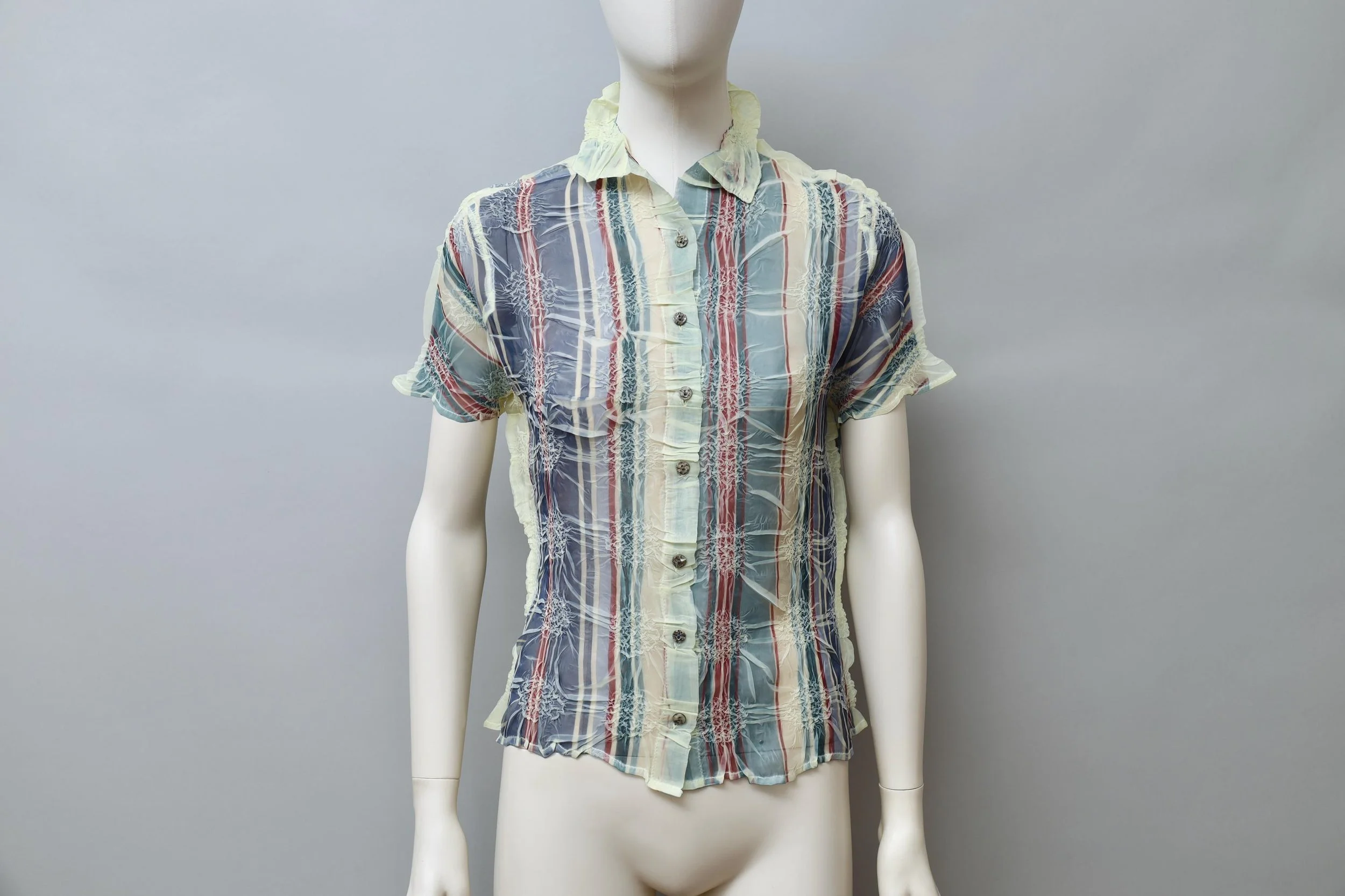 late 1990s / early 2000s Yoshiki Hishinuma plaid wrinkle pattern button up top