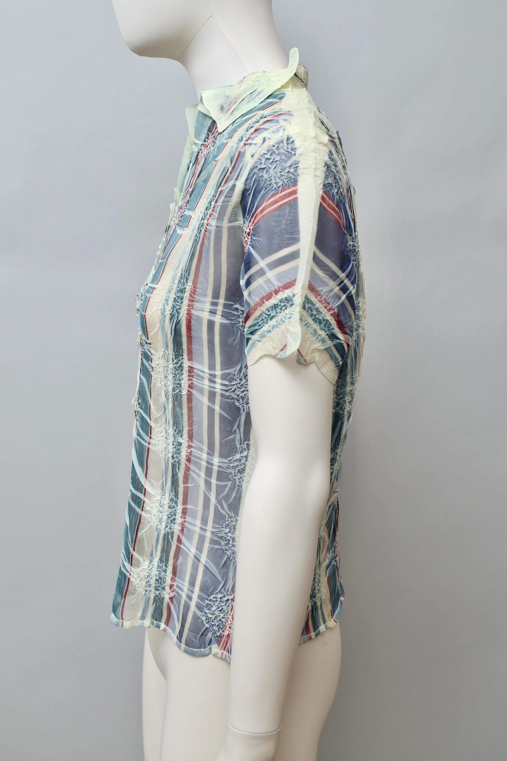 late 1990s / early 2000s Yoshiki Hishinuma plaid wrinkle pattern button up top