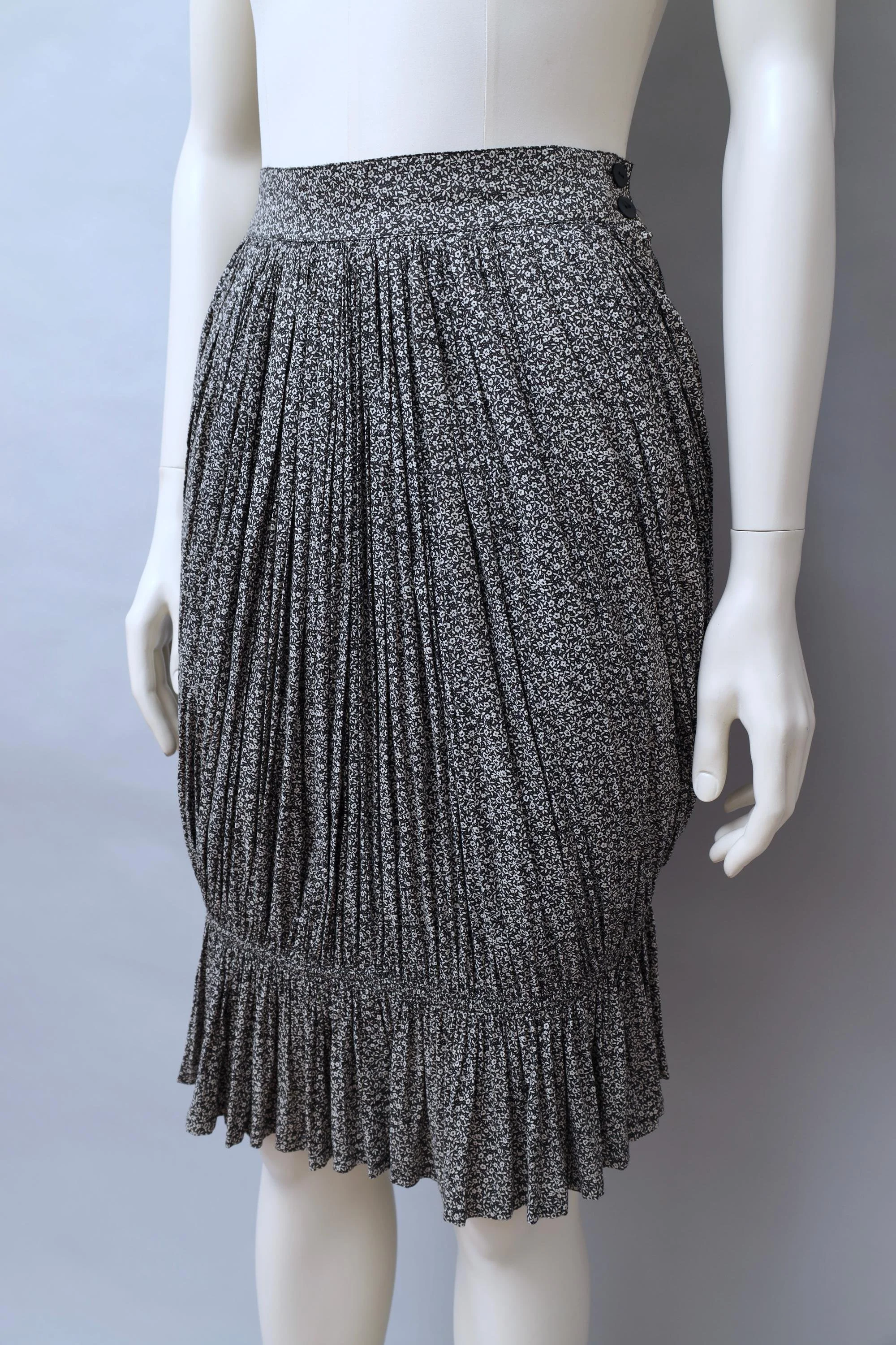 S/S 1987 Chantal Thomass black and white floral gathered skirt