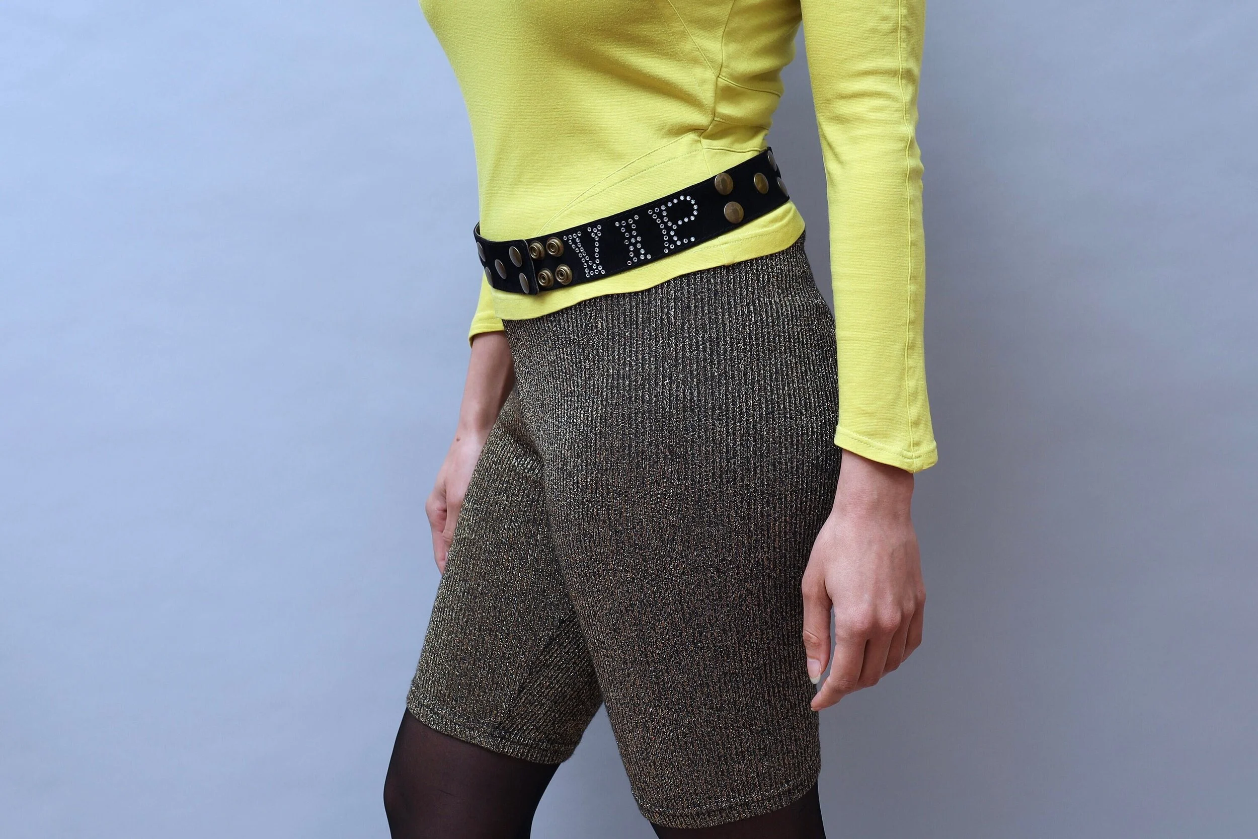F/W 1984 Sonia Rykiel black suede studded rhinestone VIP belt