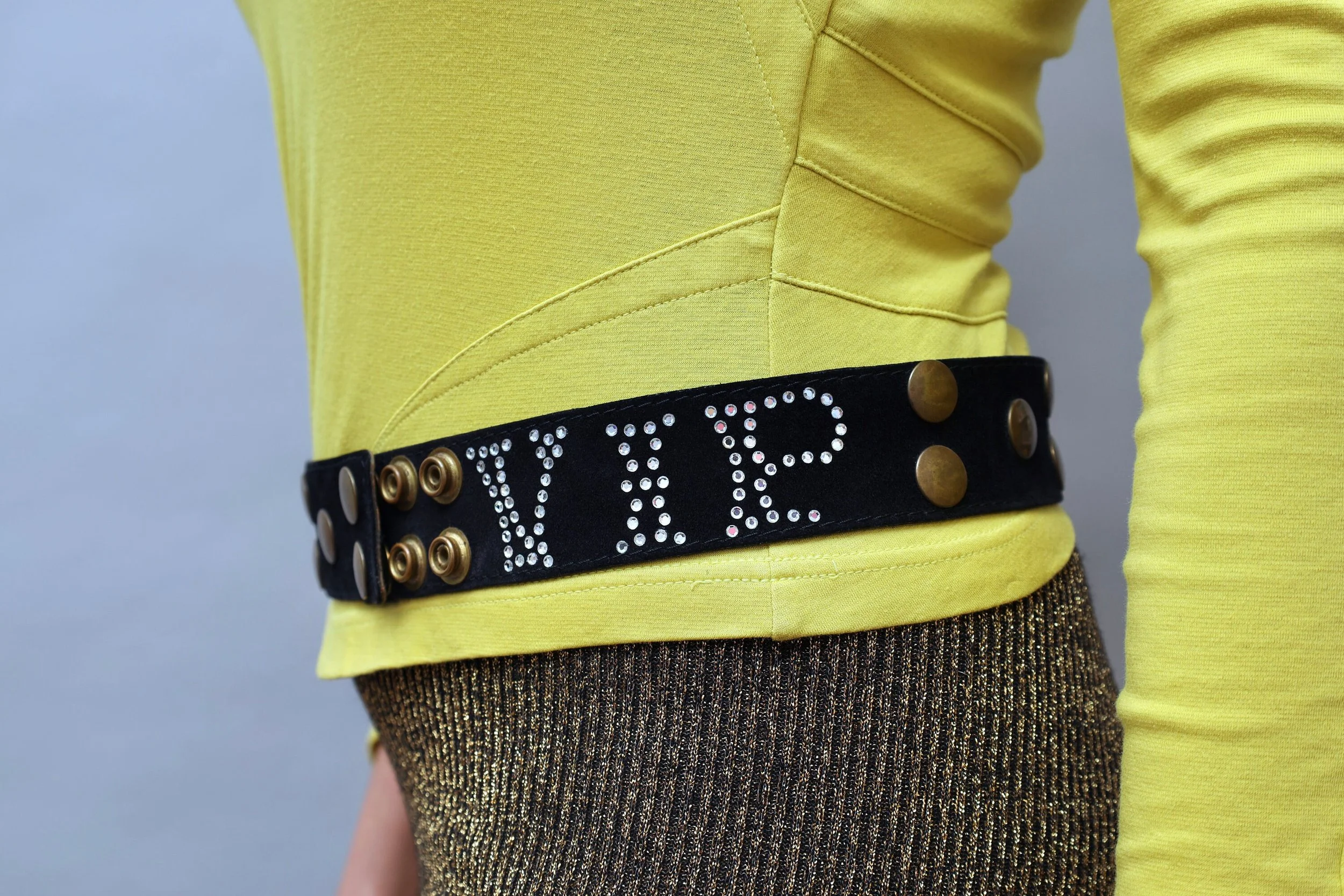 F/W 1984 Sonia Rykiel black suede studded rhinestone VIP belt