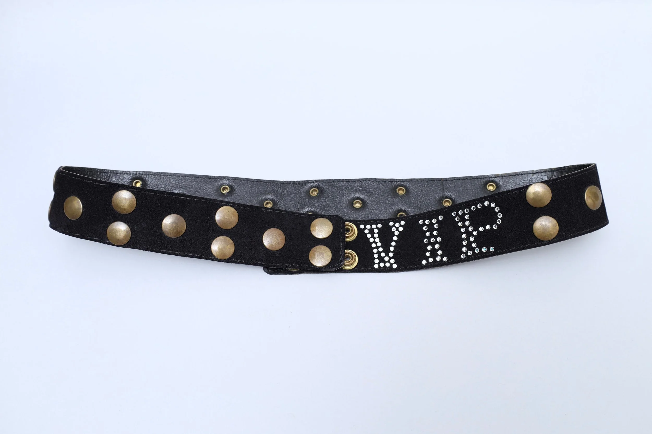 F/W 1984 Sonia Rykiel black suede studded rhinestone VIP belt