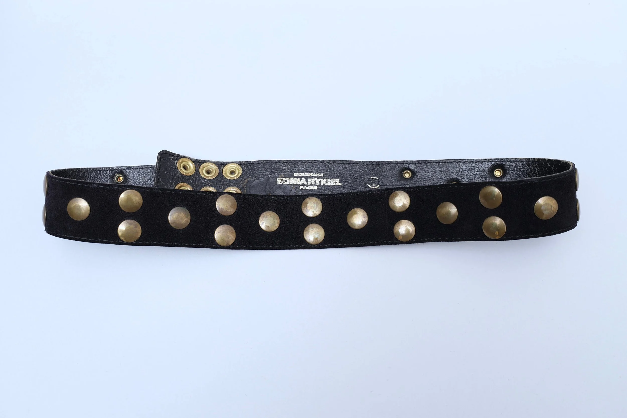F/W 1984 Sonia Rykiel black suede studded rhinestone VIP belt
