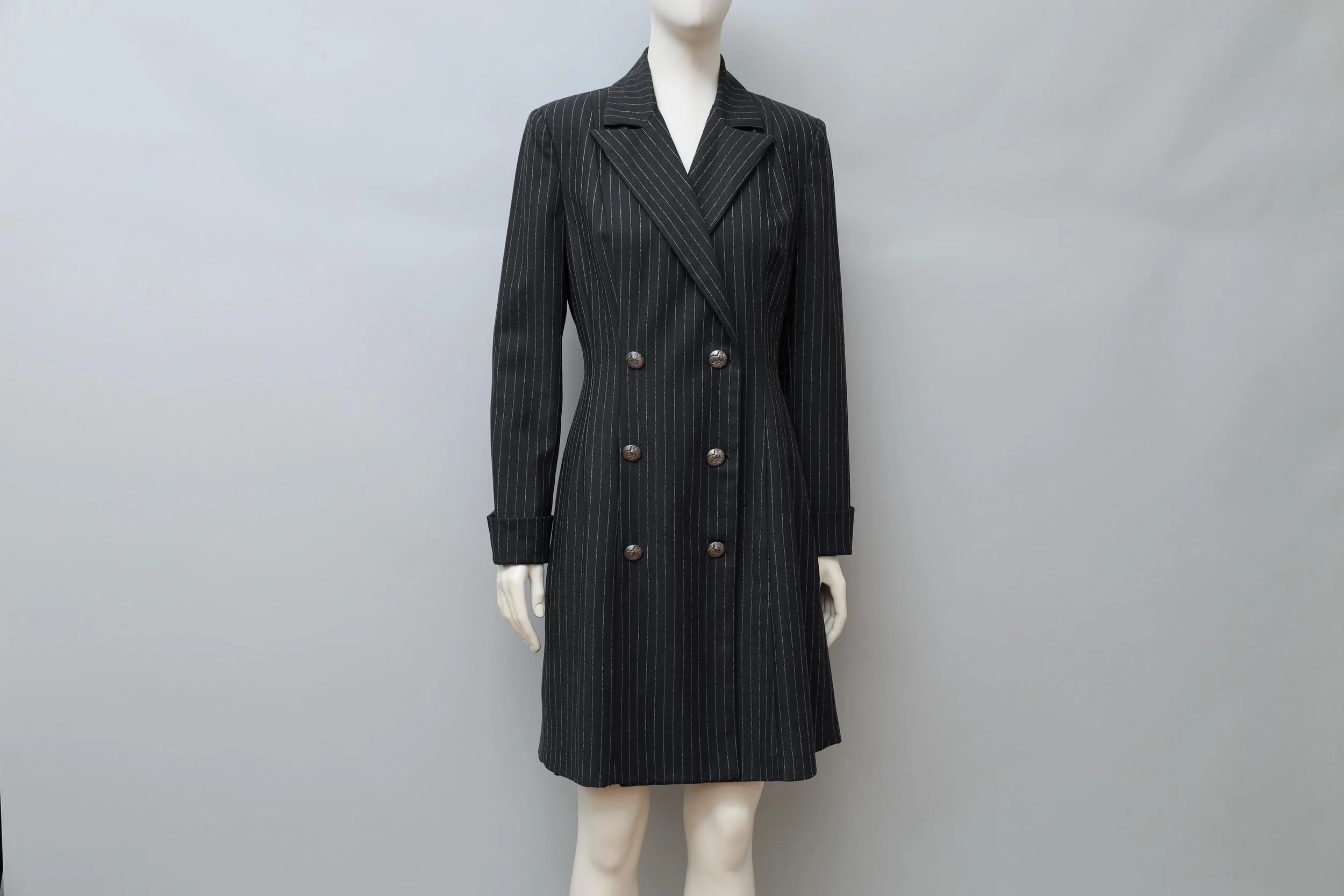 1990s Norma Kamali Lady Godiva double breasted pinstripe coat dress