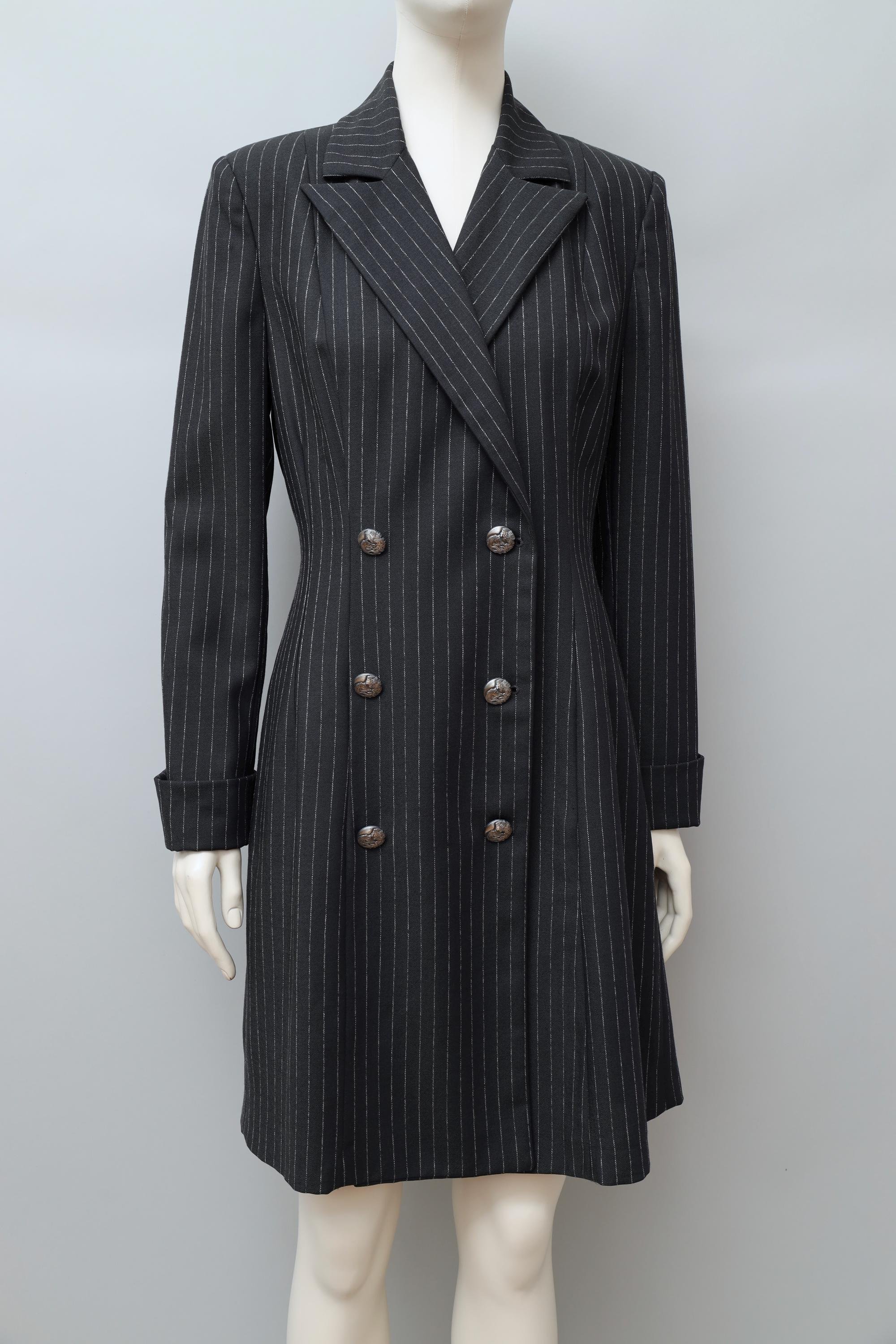 1990s Norma Kamali Lady Godiva double breasted pinstripe coat dress