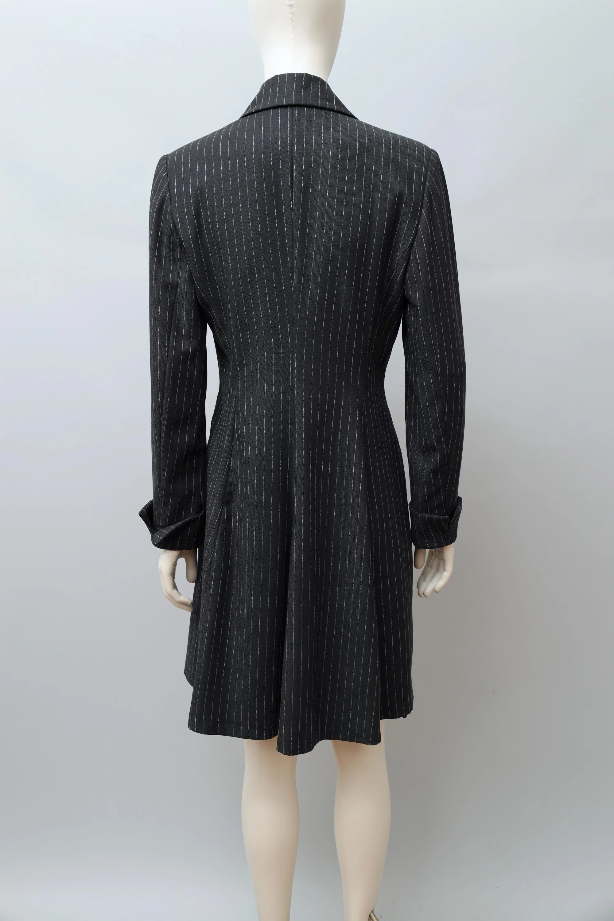 1990s Norma Kamali Lady Godiva double breasted pinstripe coat dress