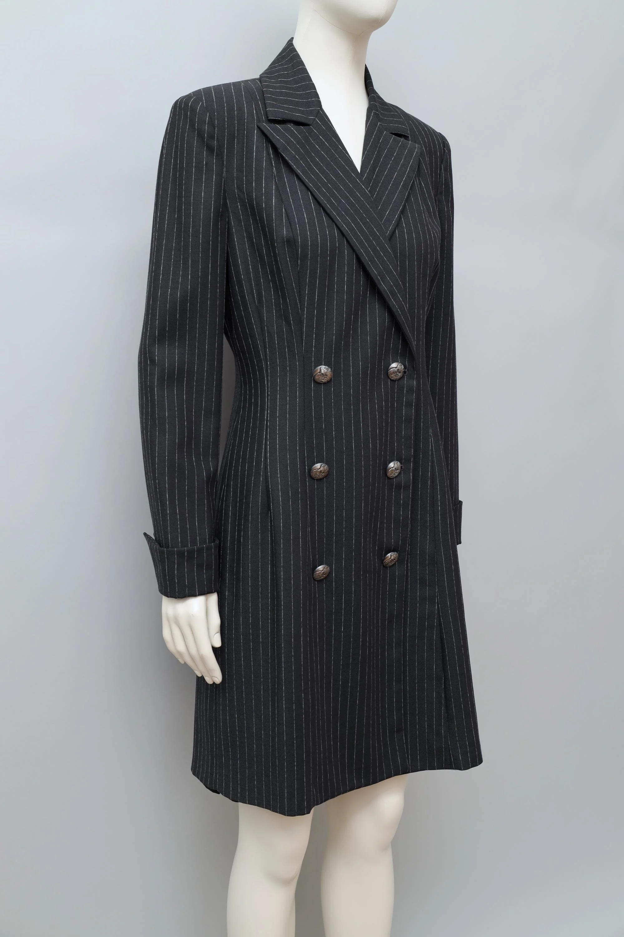 1990s Norma Kamali Lady Godiva double breasted pinstripe coat dress