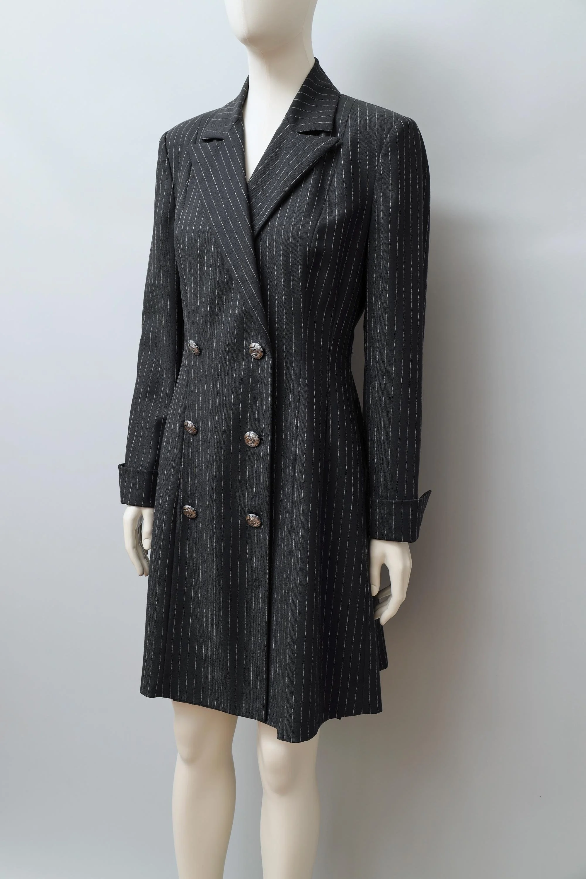 1990s Norma Kamali Lady Godiva double breasted pinstripe coat dress