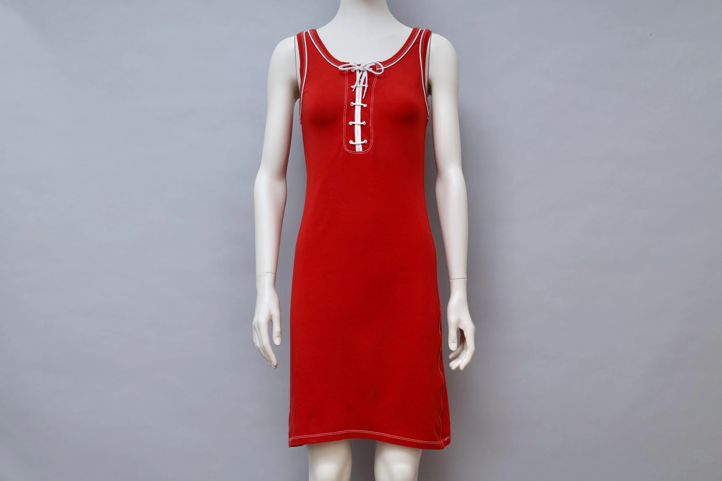 1990s Jean Paul Gaultier Soleil red and white lace up dress