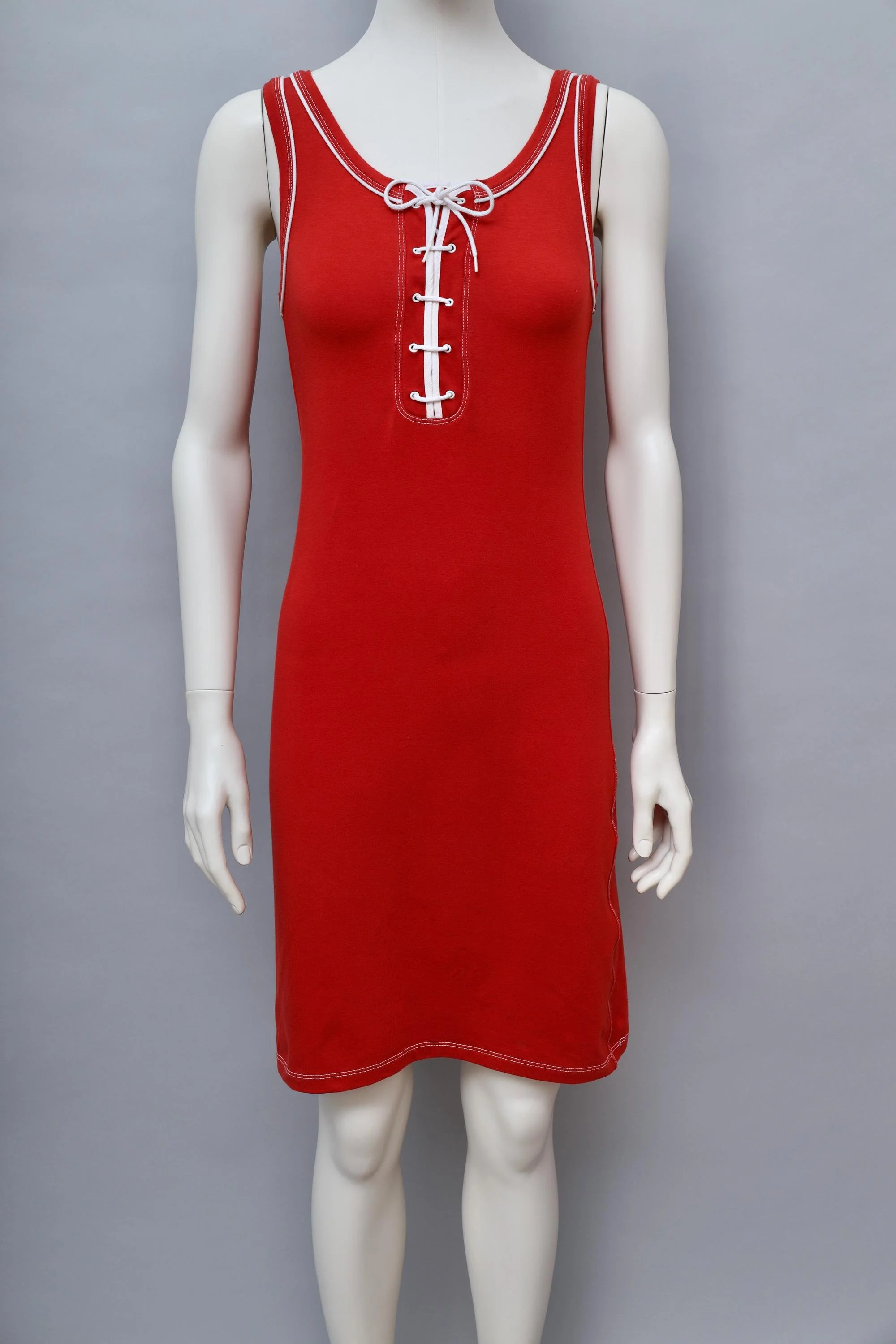 1990s Jean Paul Gaultier Soleil red and white lace up dress