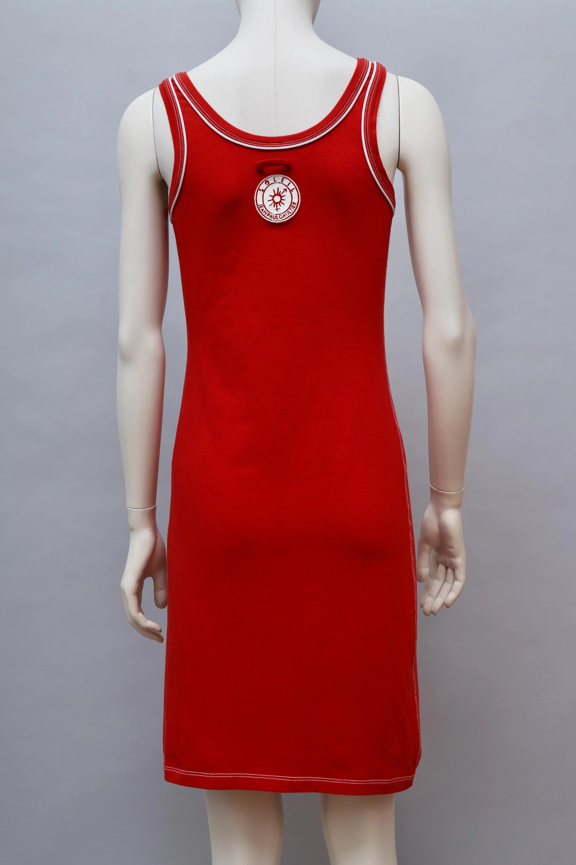 1990s Jean Paul Gaultier Soleil red and white lace up dress