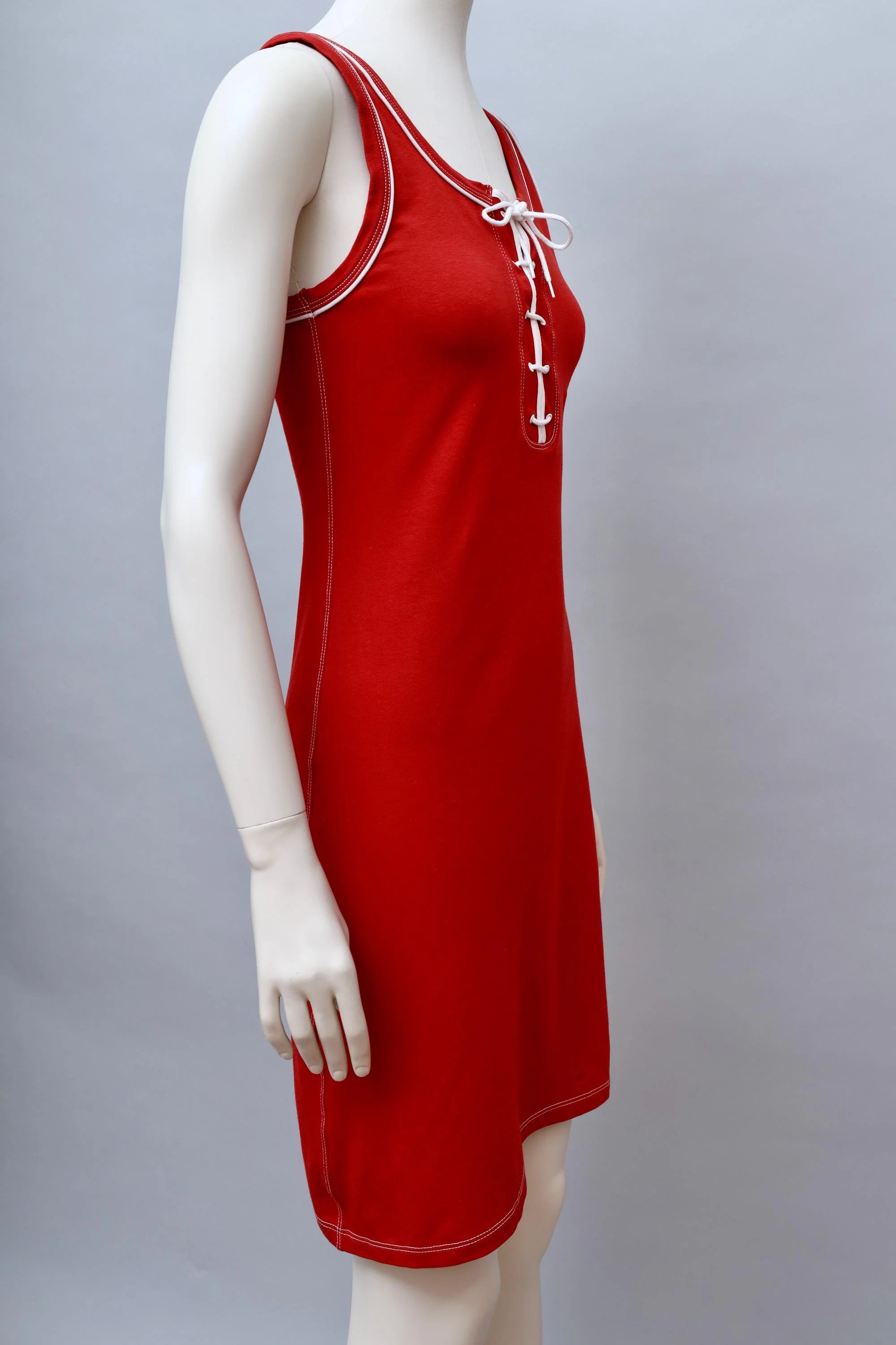 1990s Jean Paul Gaultier Soleil red and white lace up dress
