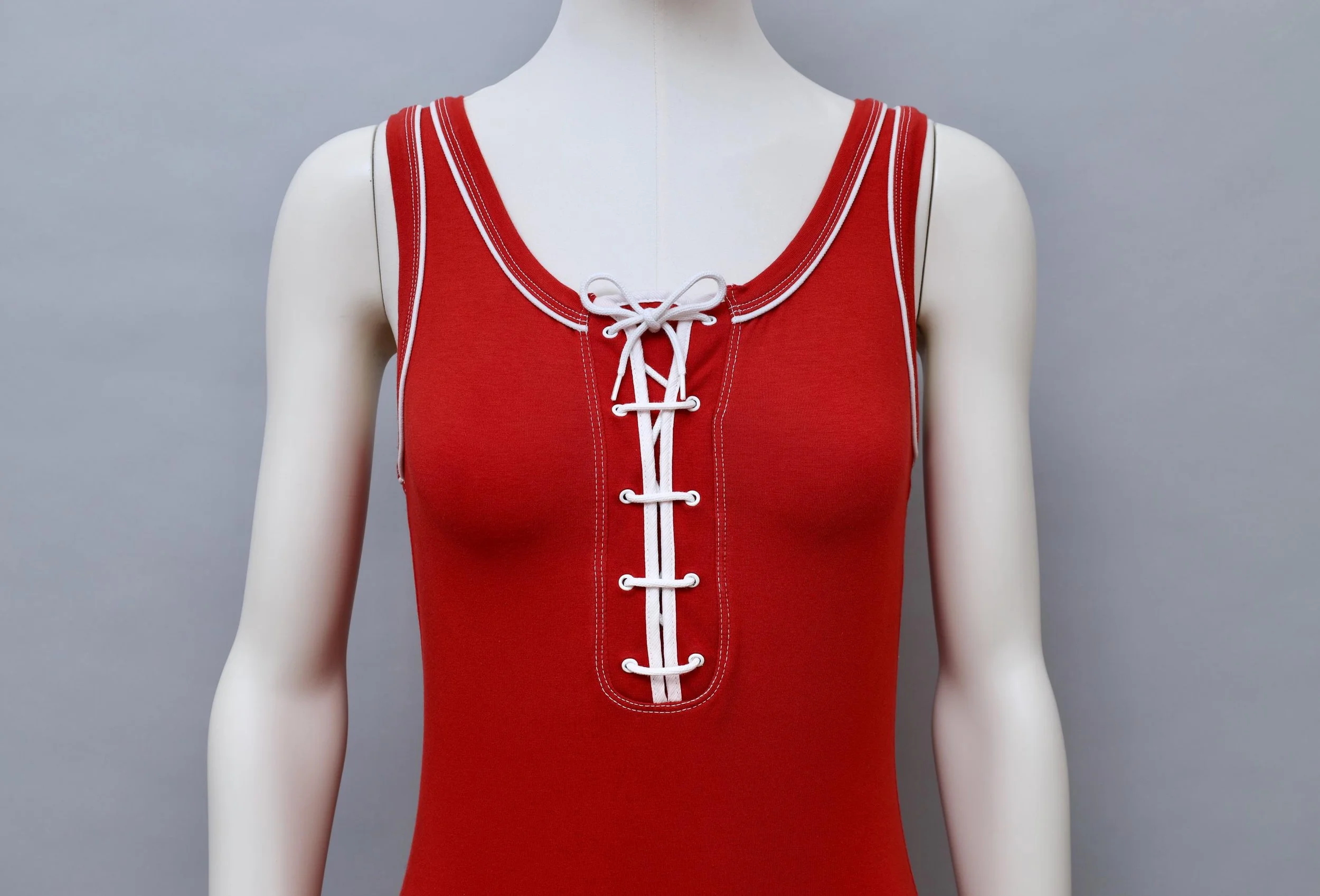 1990s Jean Paul Gaultier Soleil red and white lace up front