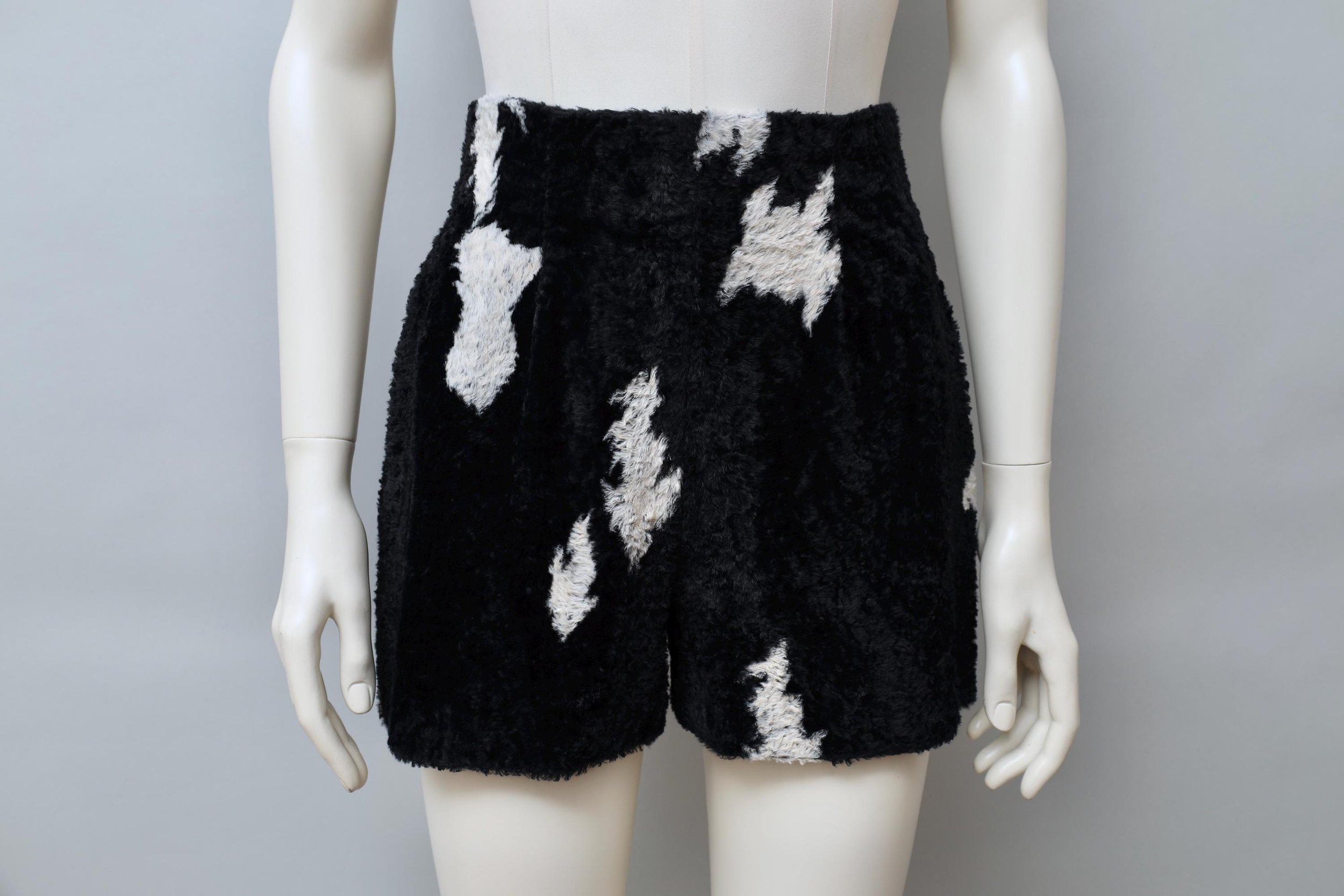 F/W 1990 Chantal Thomass black and white cow pattern faux fur shorts