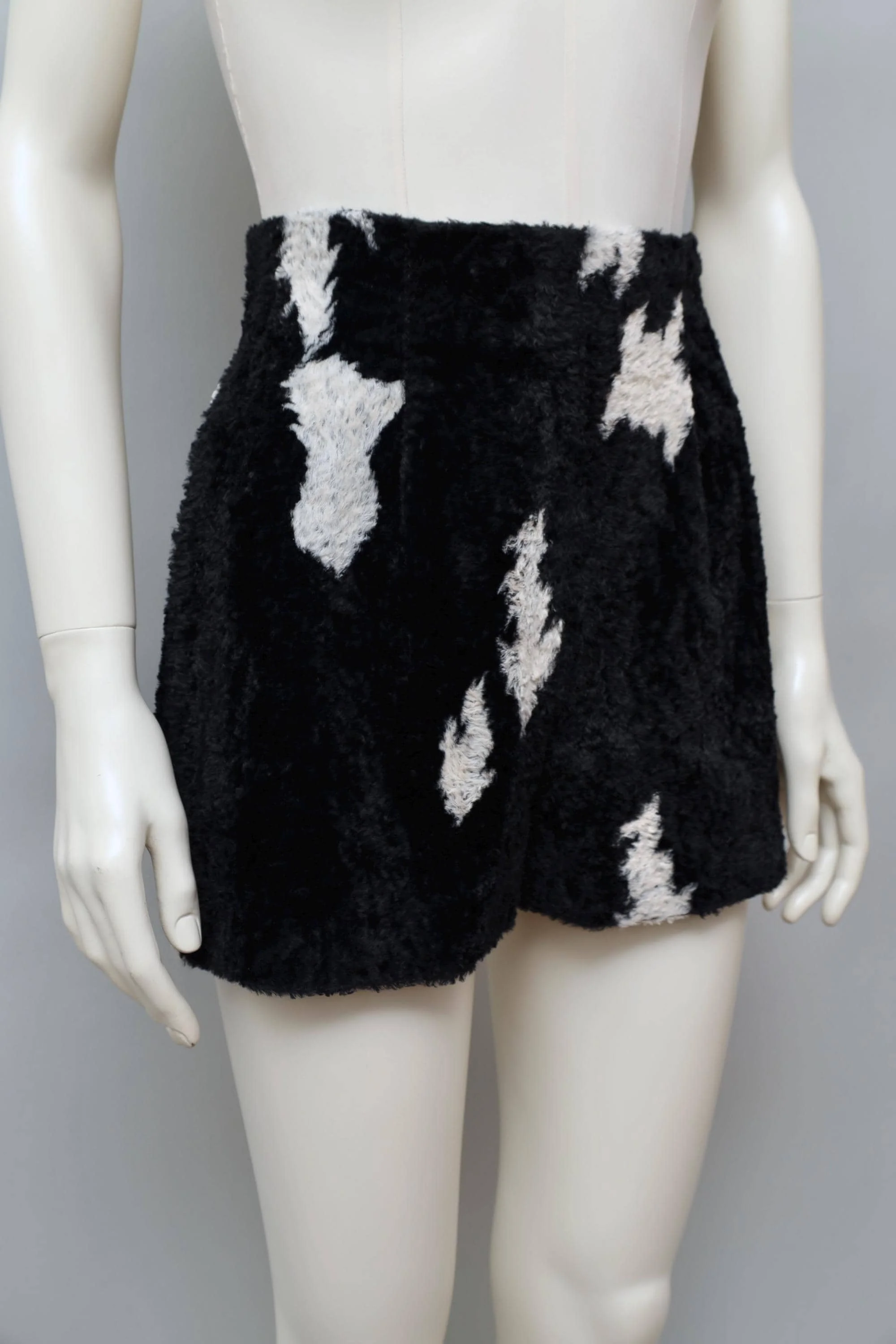 F/W 1990 Chantal Thomass black and white cow pattern faux fur shorts