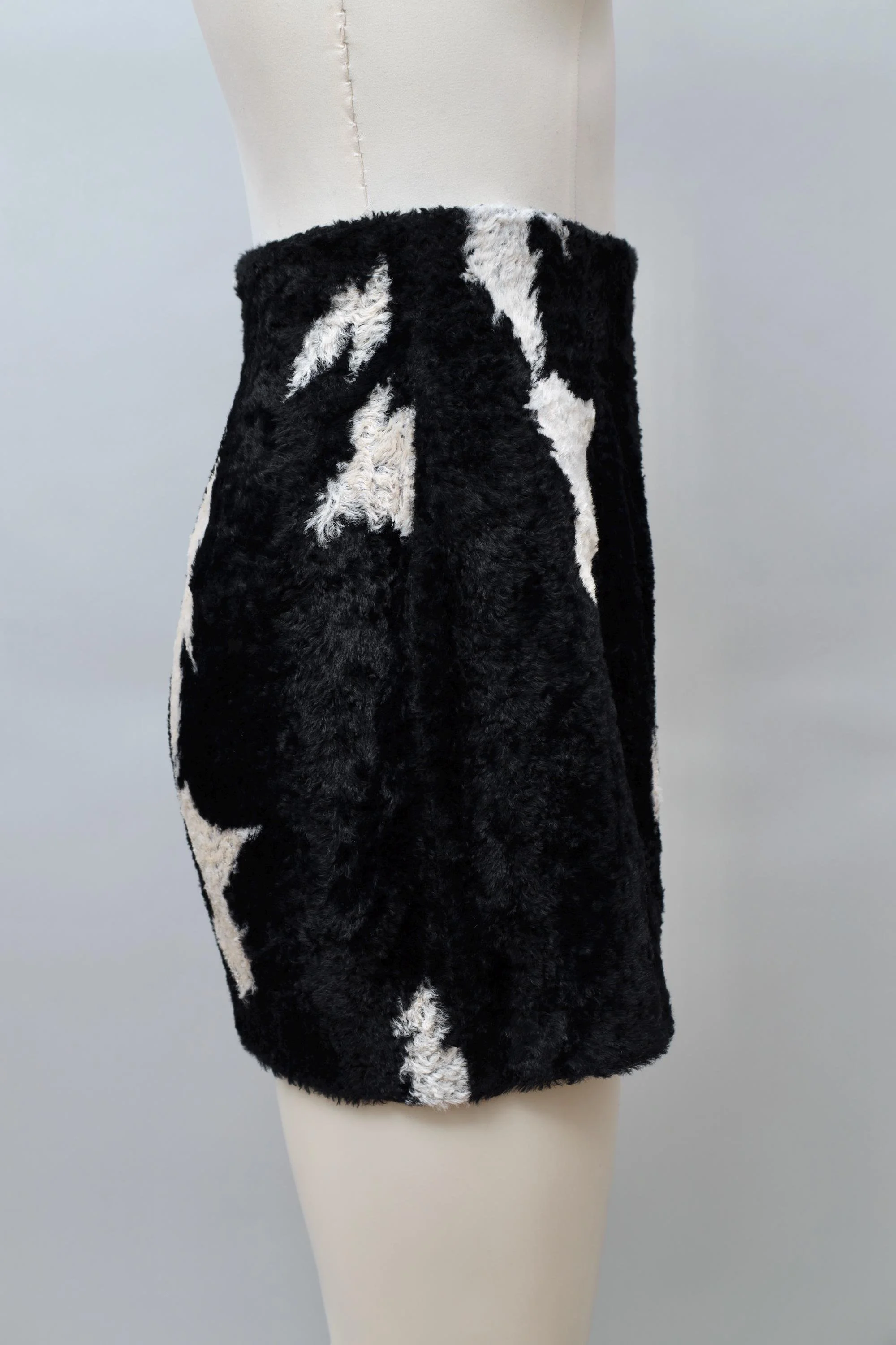 F/W 1990 Chantal Thomass black and white cow pattern faux fur shorts