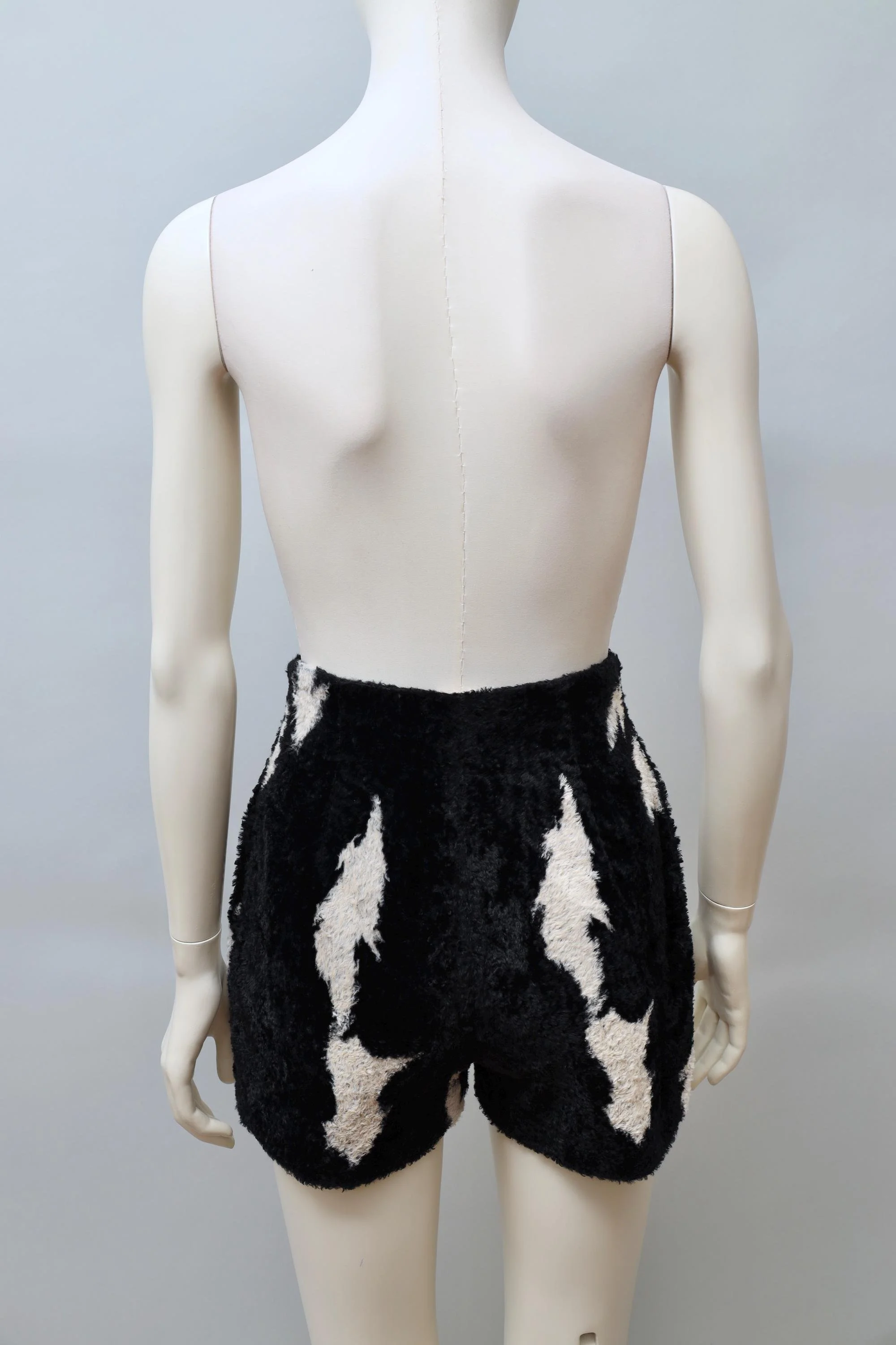 F/W 1990 Chantal Thomass black and white cow pattern faux fur shorts
