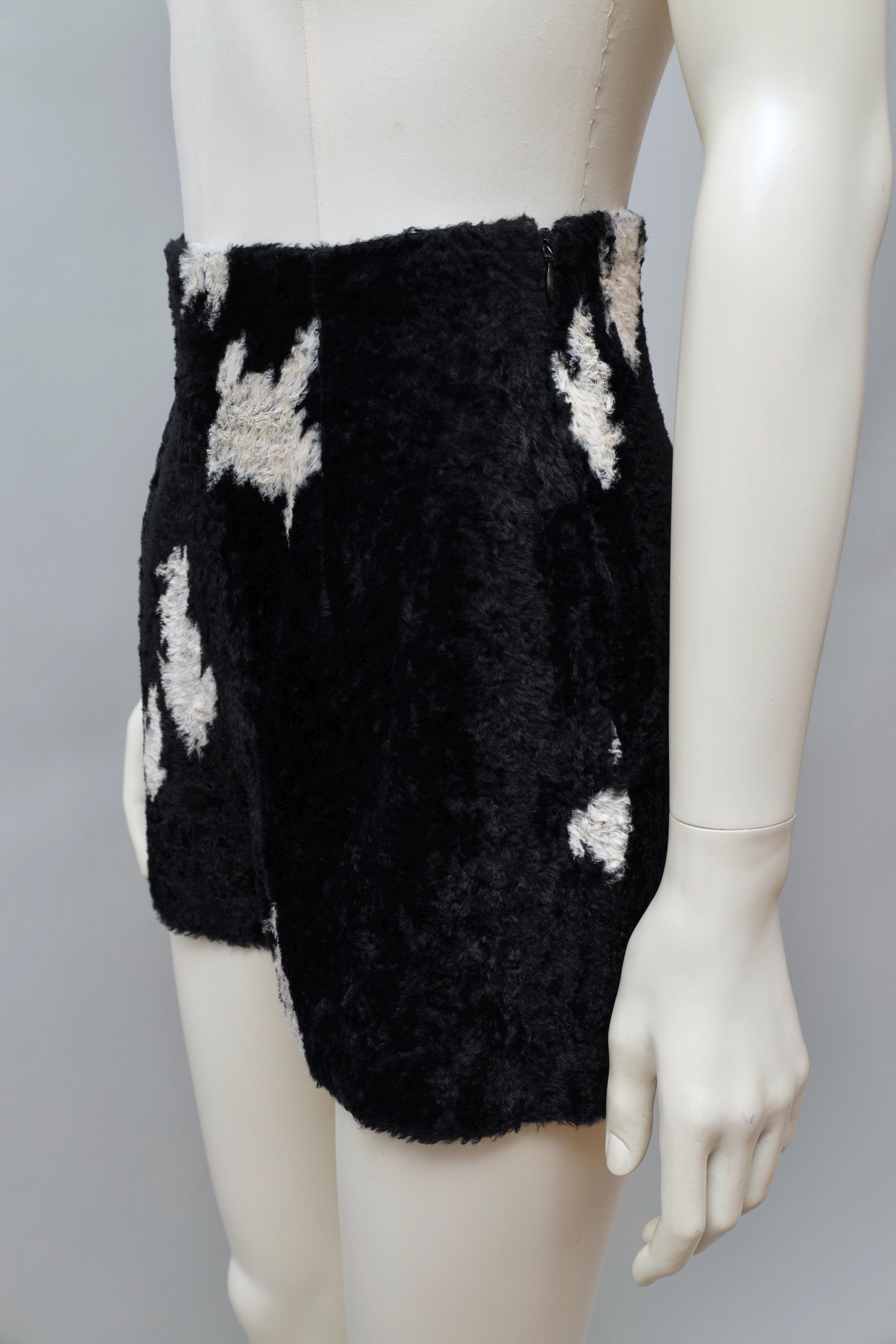 F/W 1990 Chantal Thomass black and white cow pattern faux fur shorts