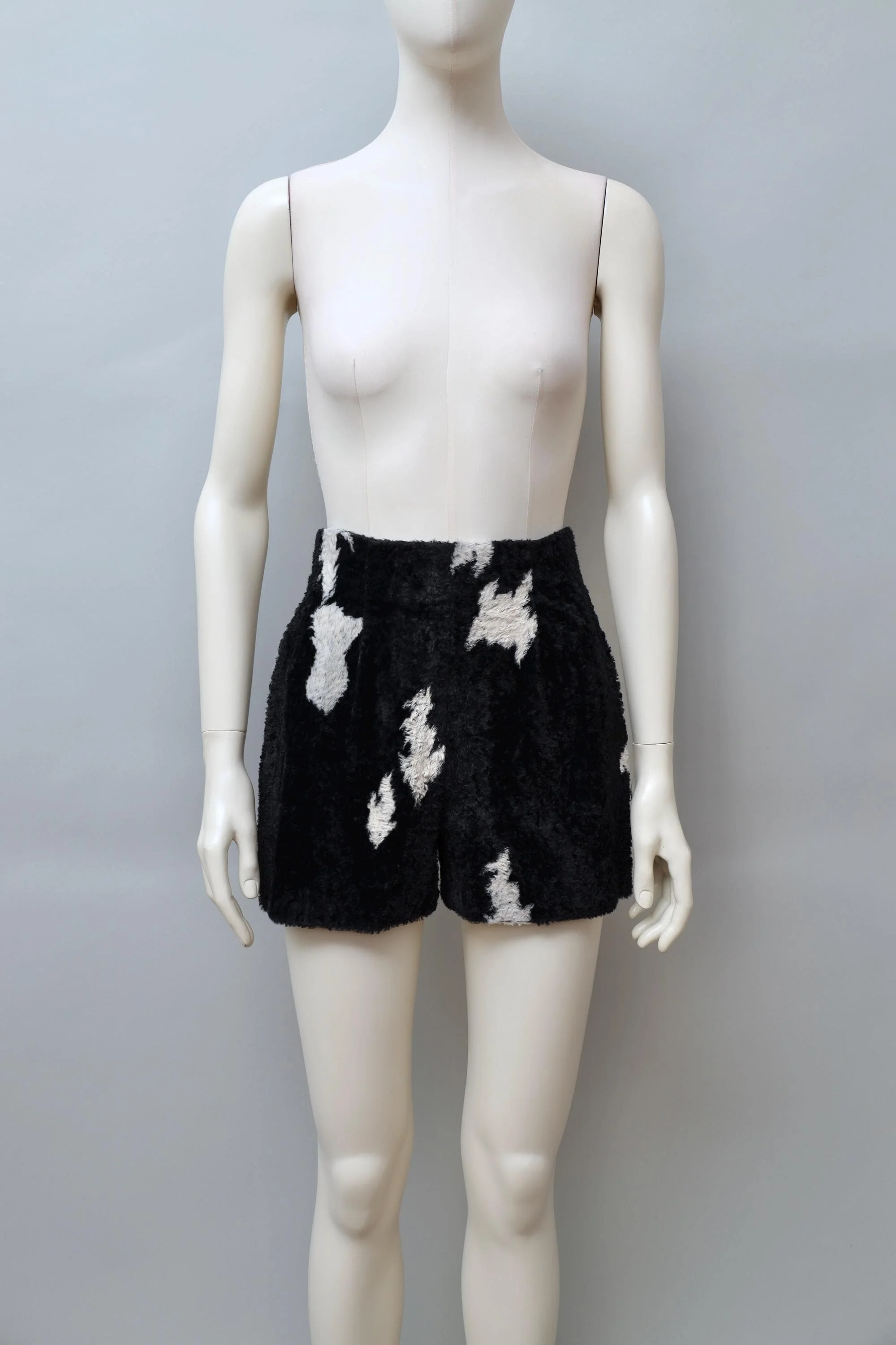 F/W 1990 Chantal Thomass black and white cow pattern faux fur shorts