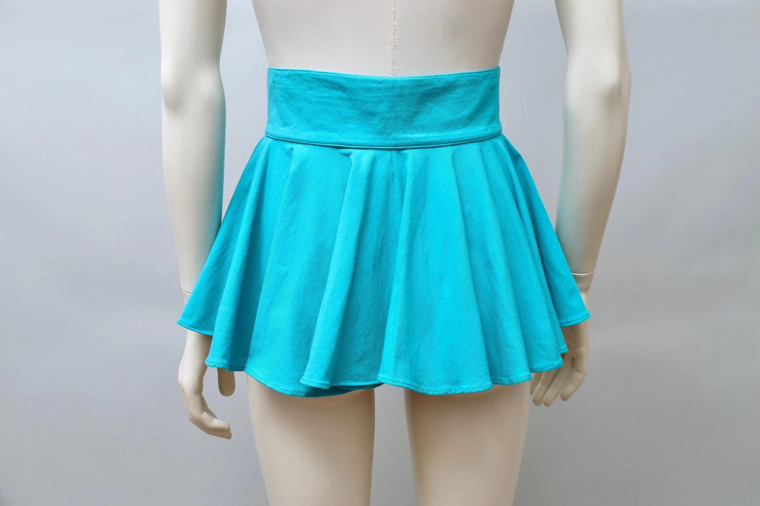 1990s Cristina Mazzonetto turquoise ruched belt skirt