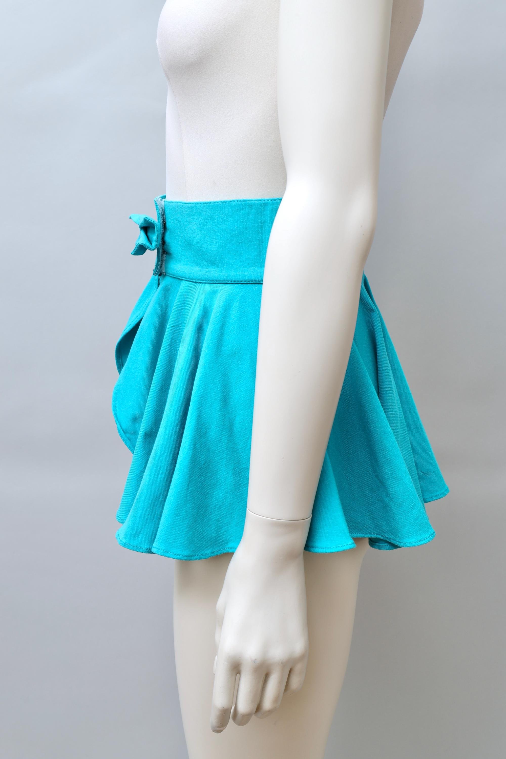 1990s Cristina Mazzonetto turquoise ruched belt skirt