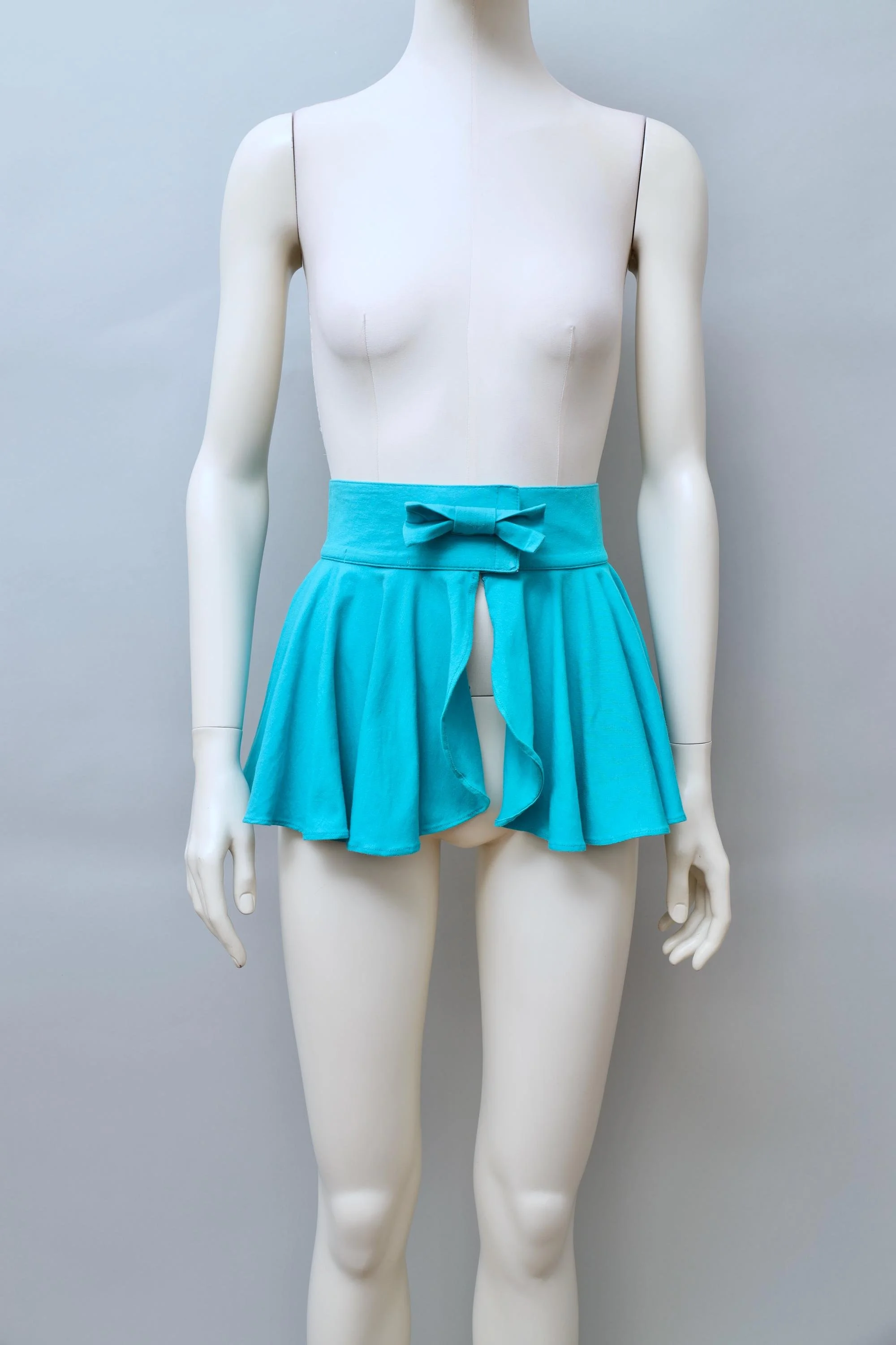 1990s Cristina Mazzonetto turquoise ruched belt skirt