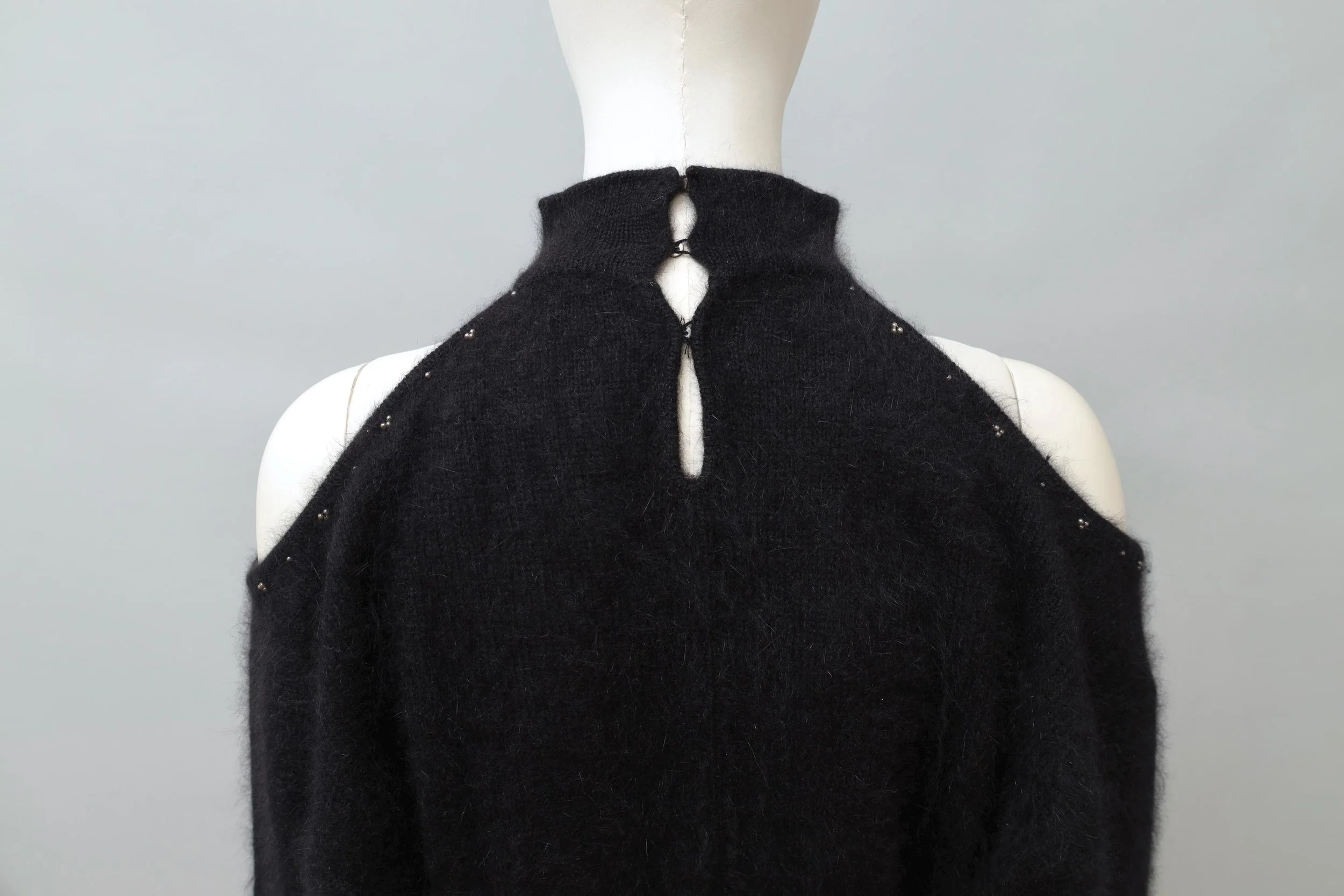 late 1970s / early 1980s Thierry Mugler black angora sweater keyhole back