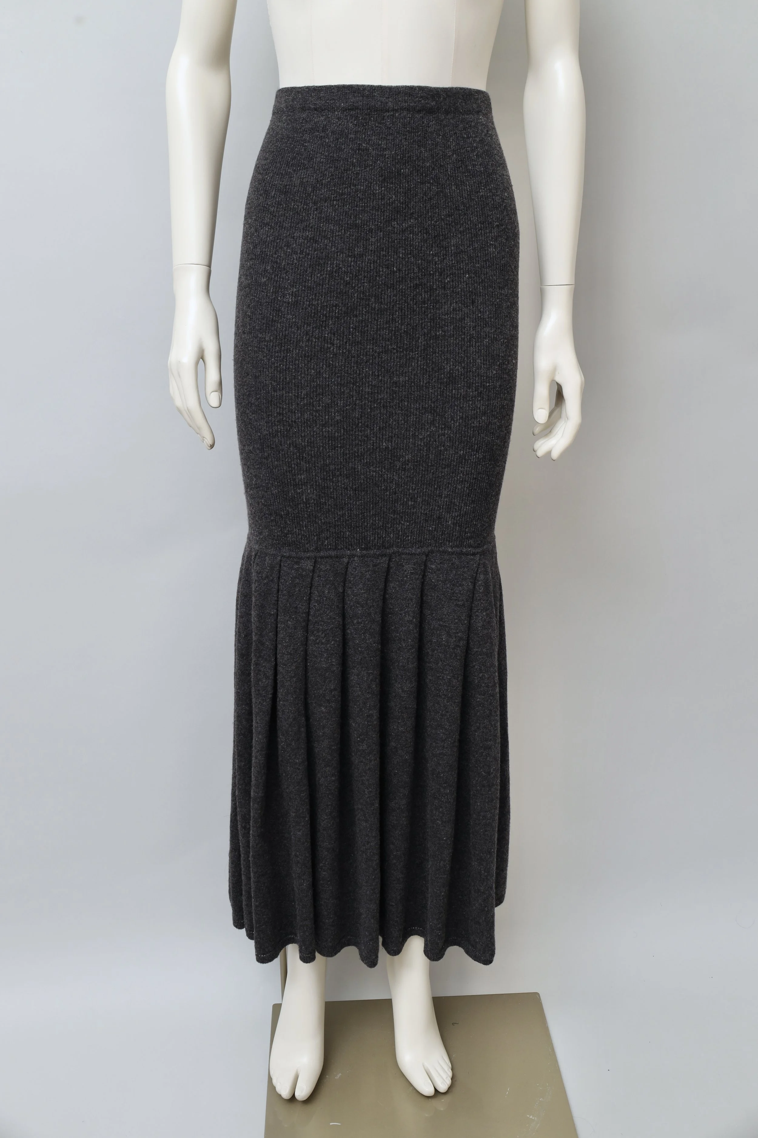 1990s Joseph Tricot long gray ruched knit skirt
