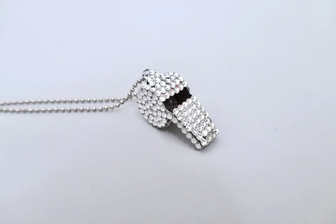 Irina Volkonskii silver toned rhinestone whistle ball chain necklace