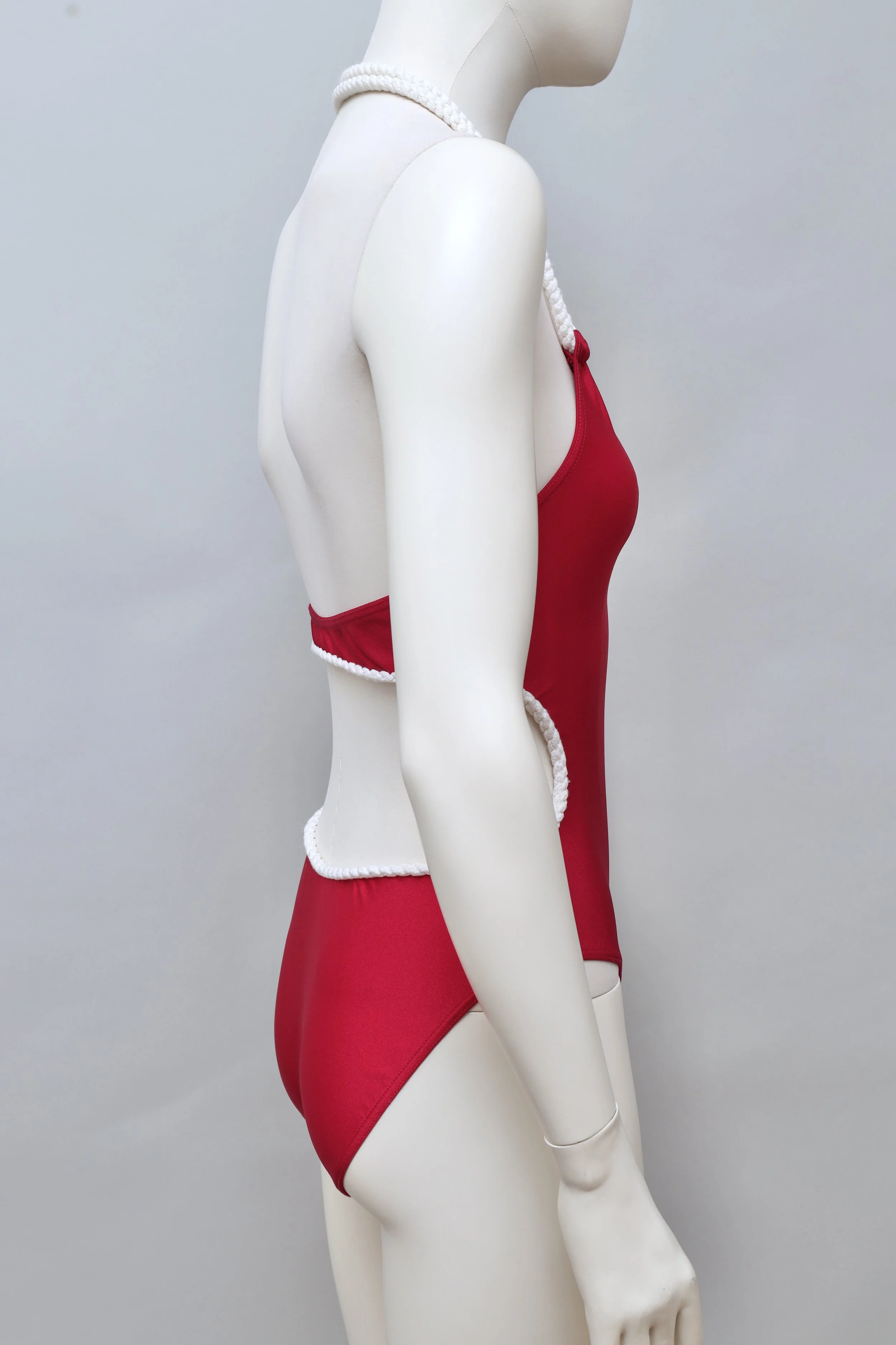 S/S 1993 Chantal Thomass red rope trim cut-out swimsuit