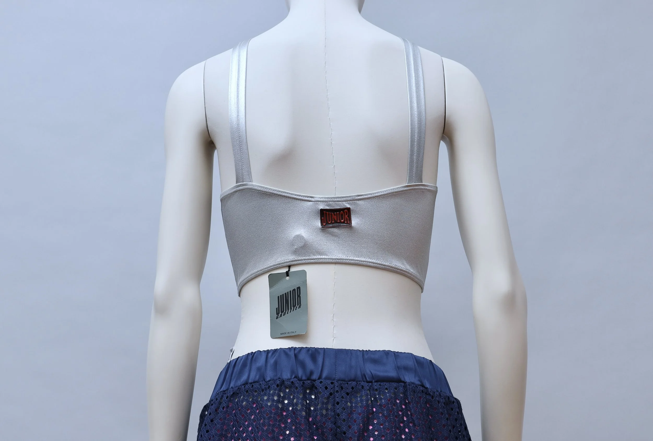 F/W 1991 Junior Gaultier metallic silver zip bustier top