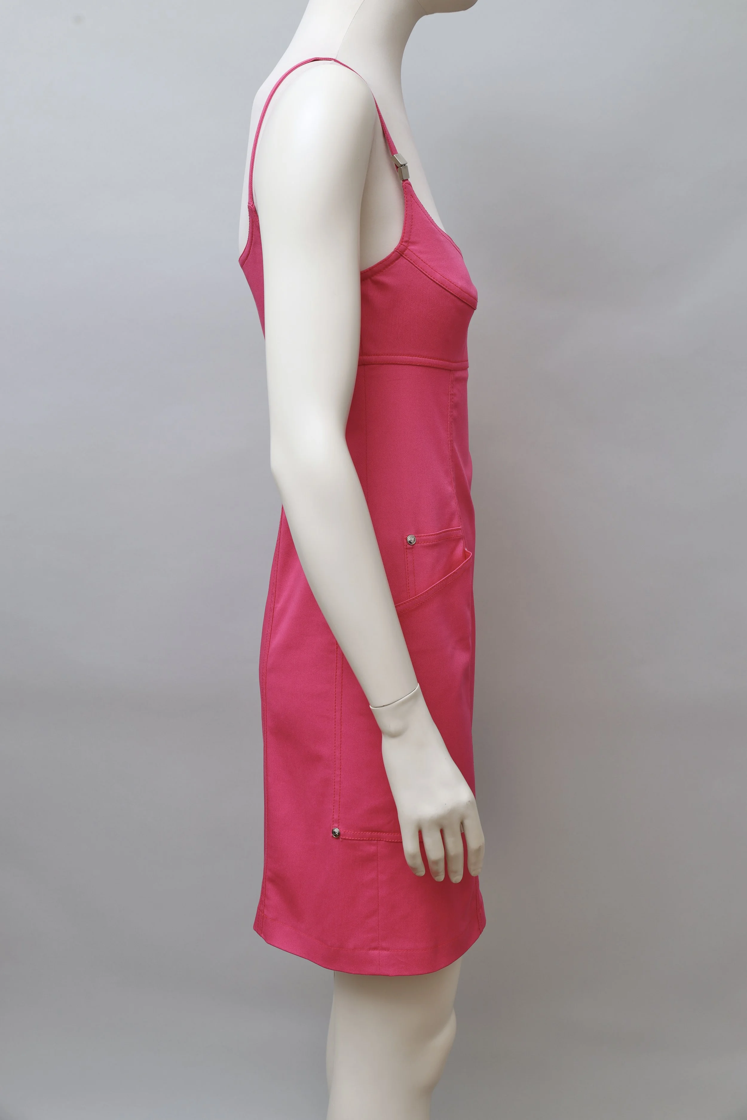 1990s Claude Montana Blu riveted pink denim dress