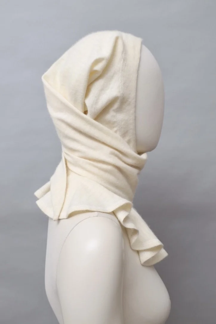 1980s Chantal Thomass cream wool angora blend buttoned liripipe hood