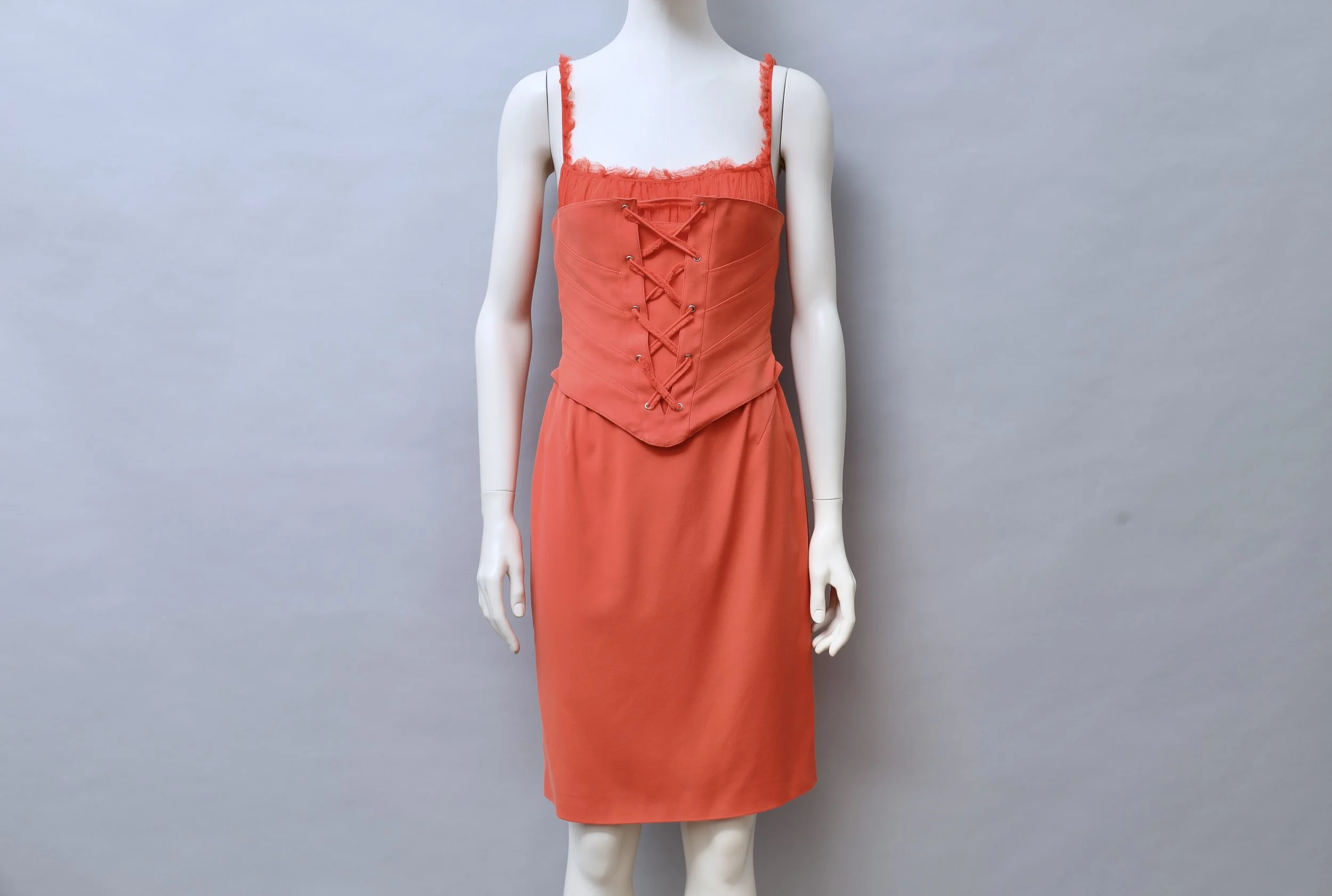 late 1990s / early 2000s Thierry Mugler bright coral corset dress