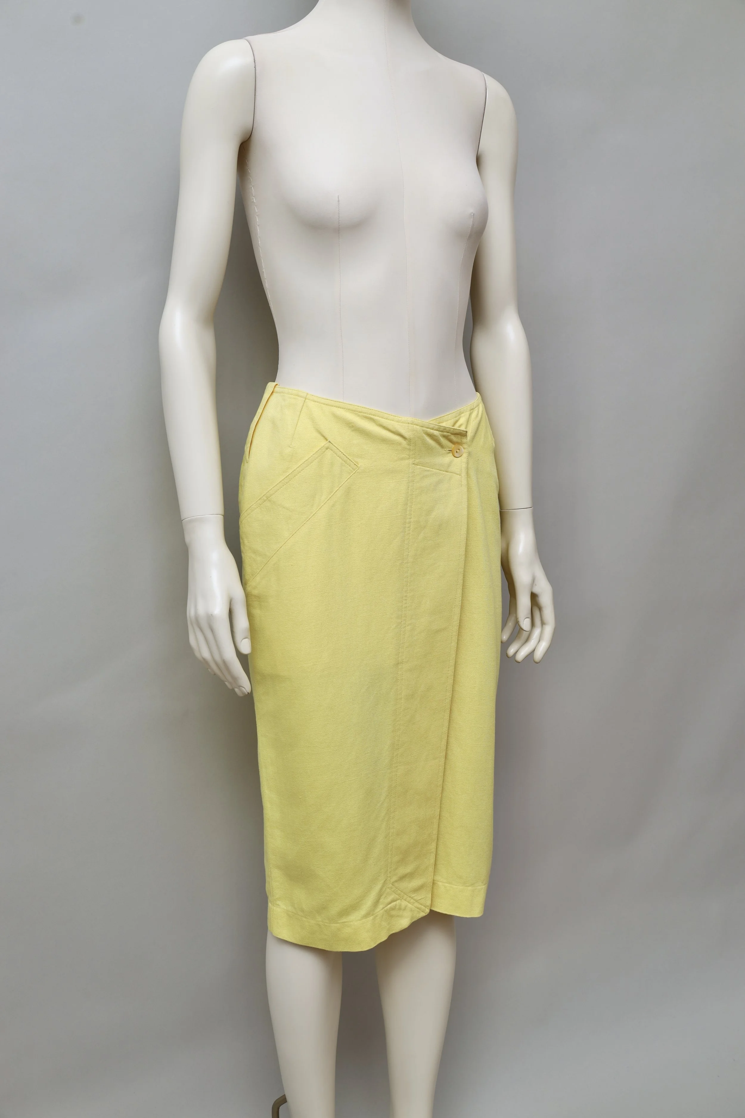 1980s Claude Montana yellow cotton asymmetrical wrap skirt