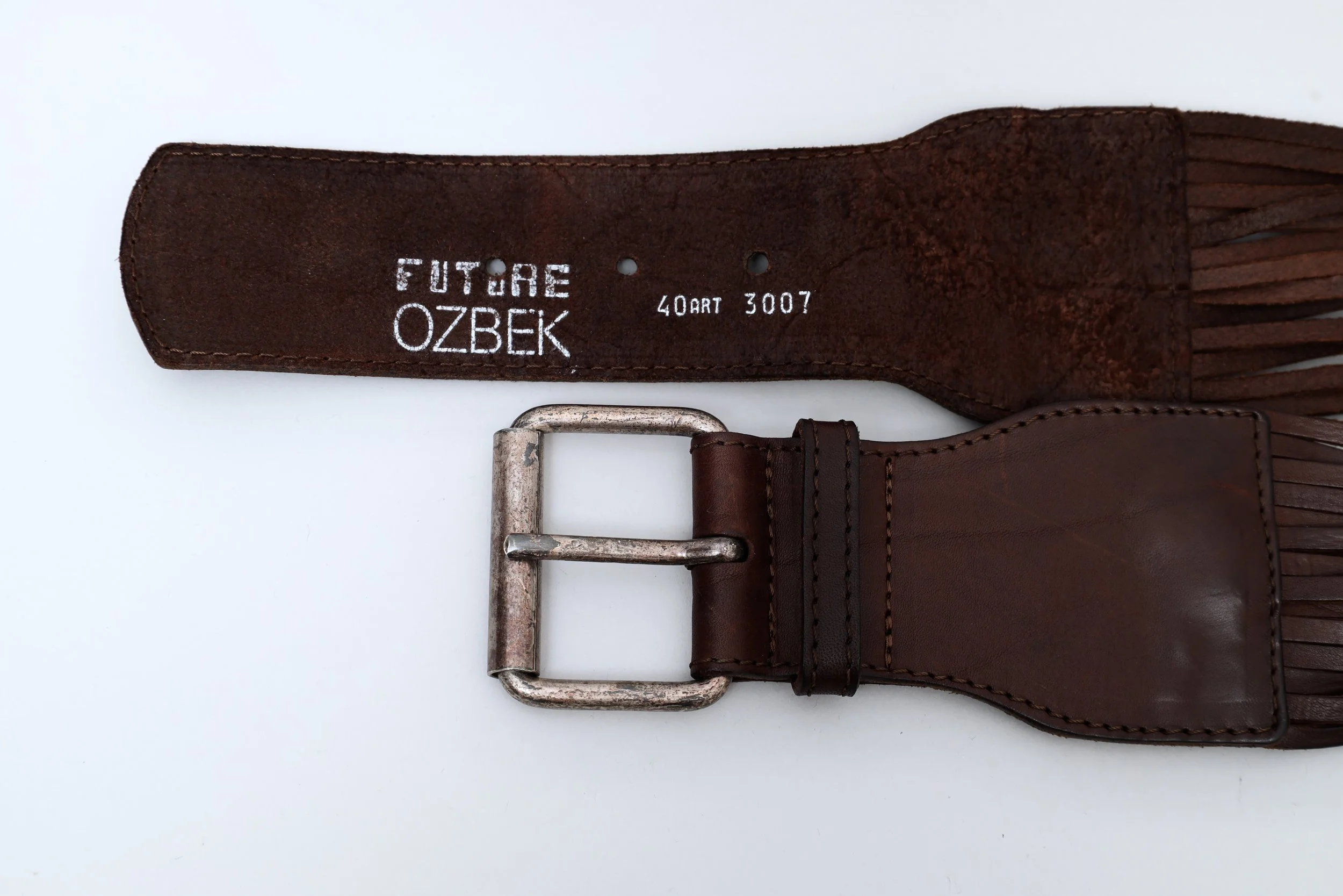 1990s Future Ozbek twisted brown leather waist belt