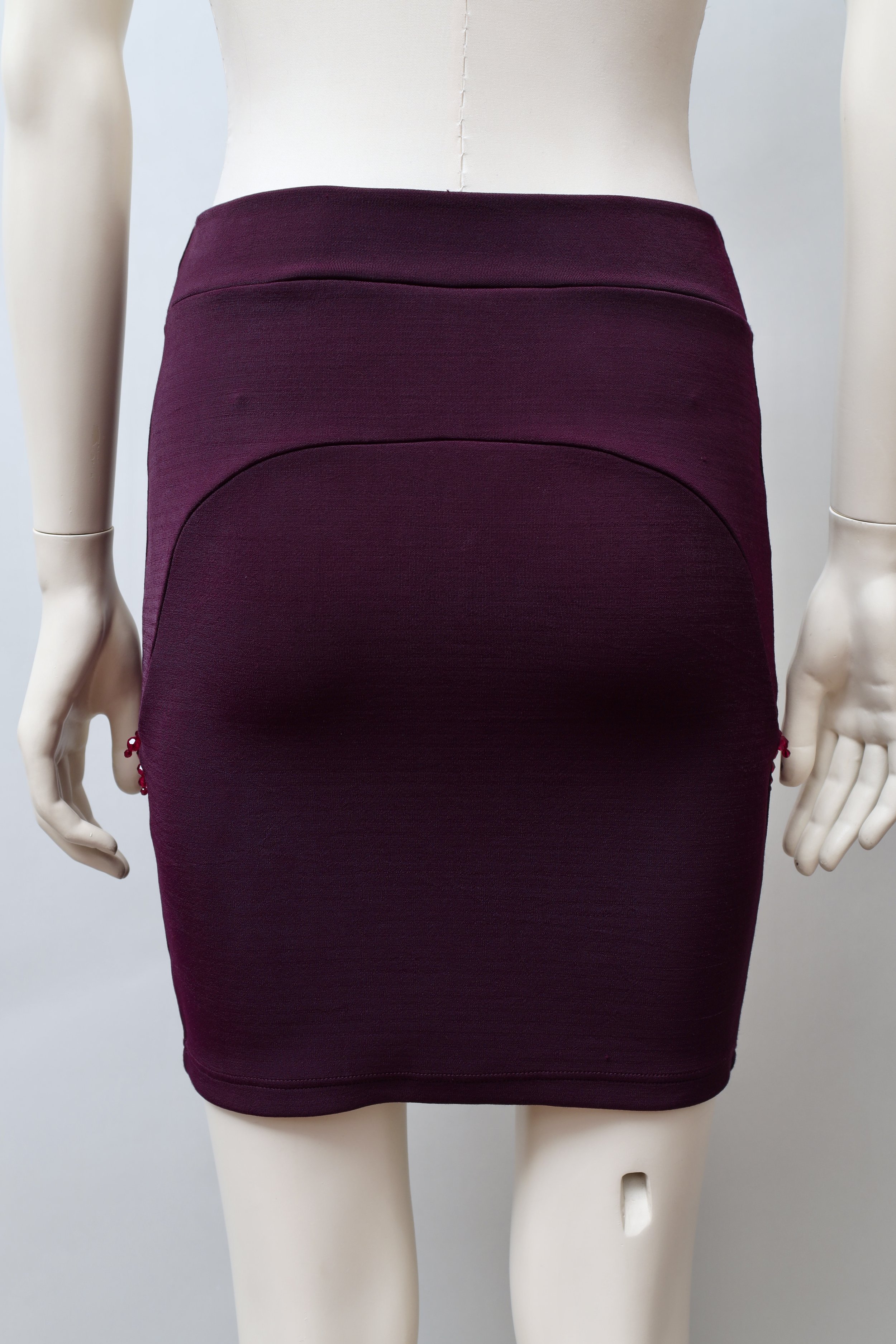 1990s Liza Bruce crystal bead fringed purple stretch mini skirt