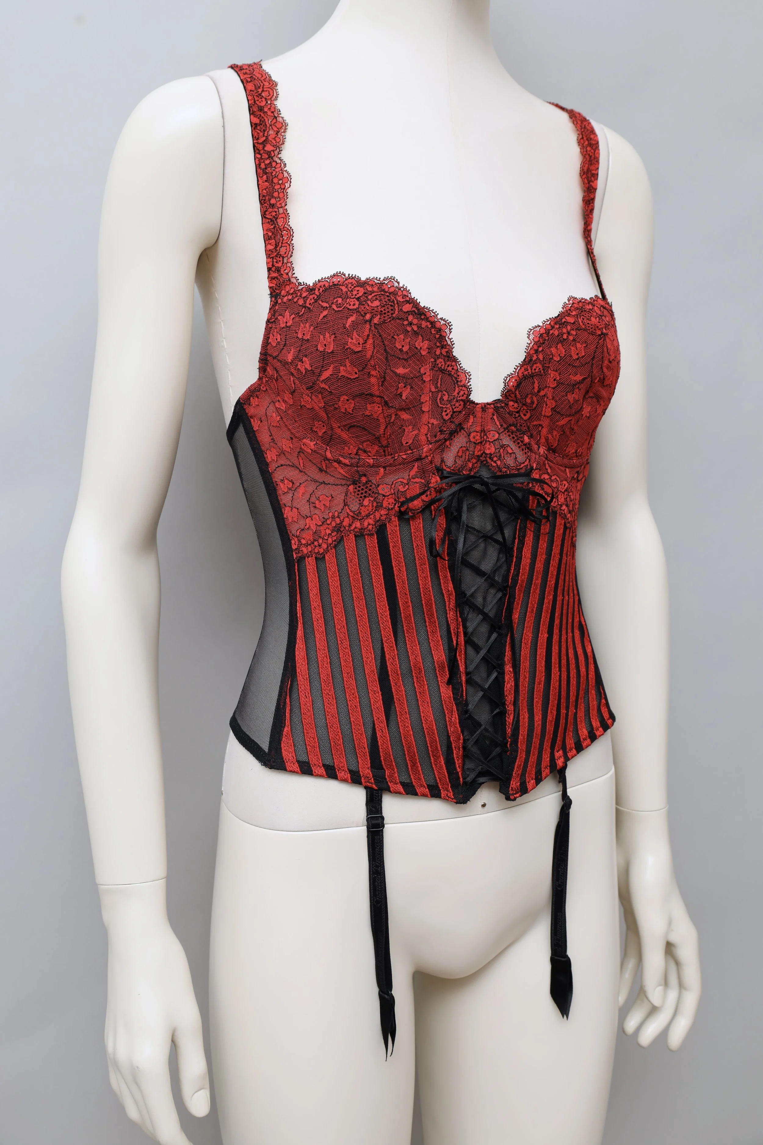 early 2000s Chantal Thomass red and black lace up bustier