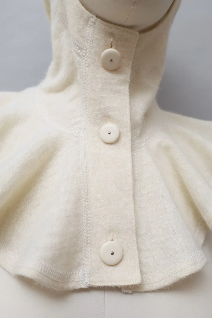 1980s Chantal Thomass cream wool angora blend buttoned liripipe hood