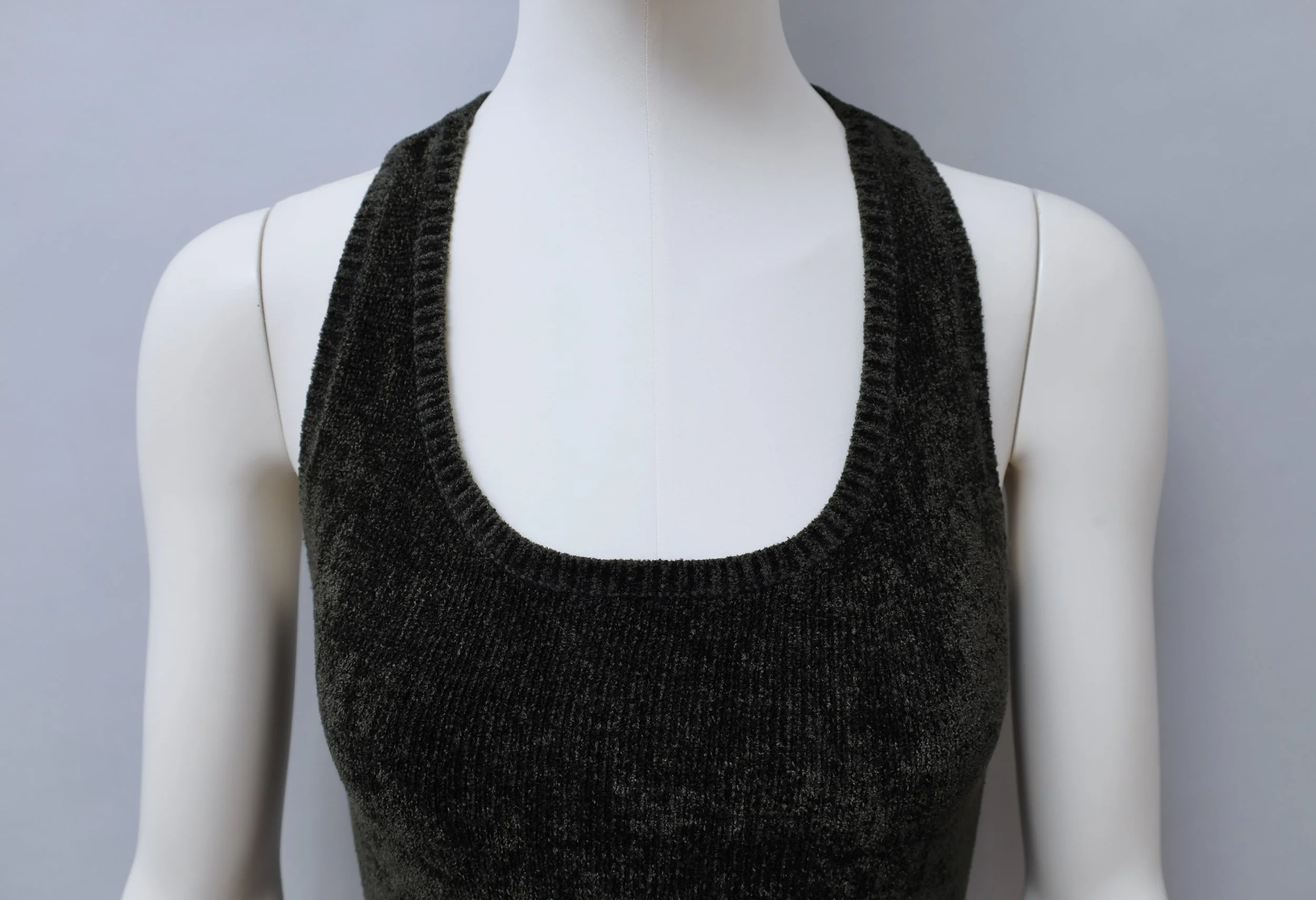 1990s Cacharel dark green chenille cross back top