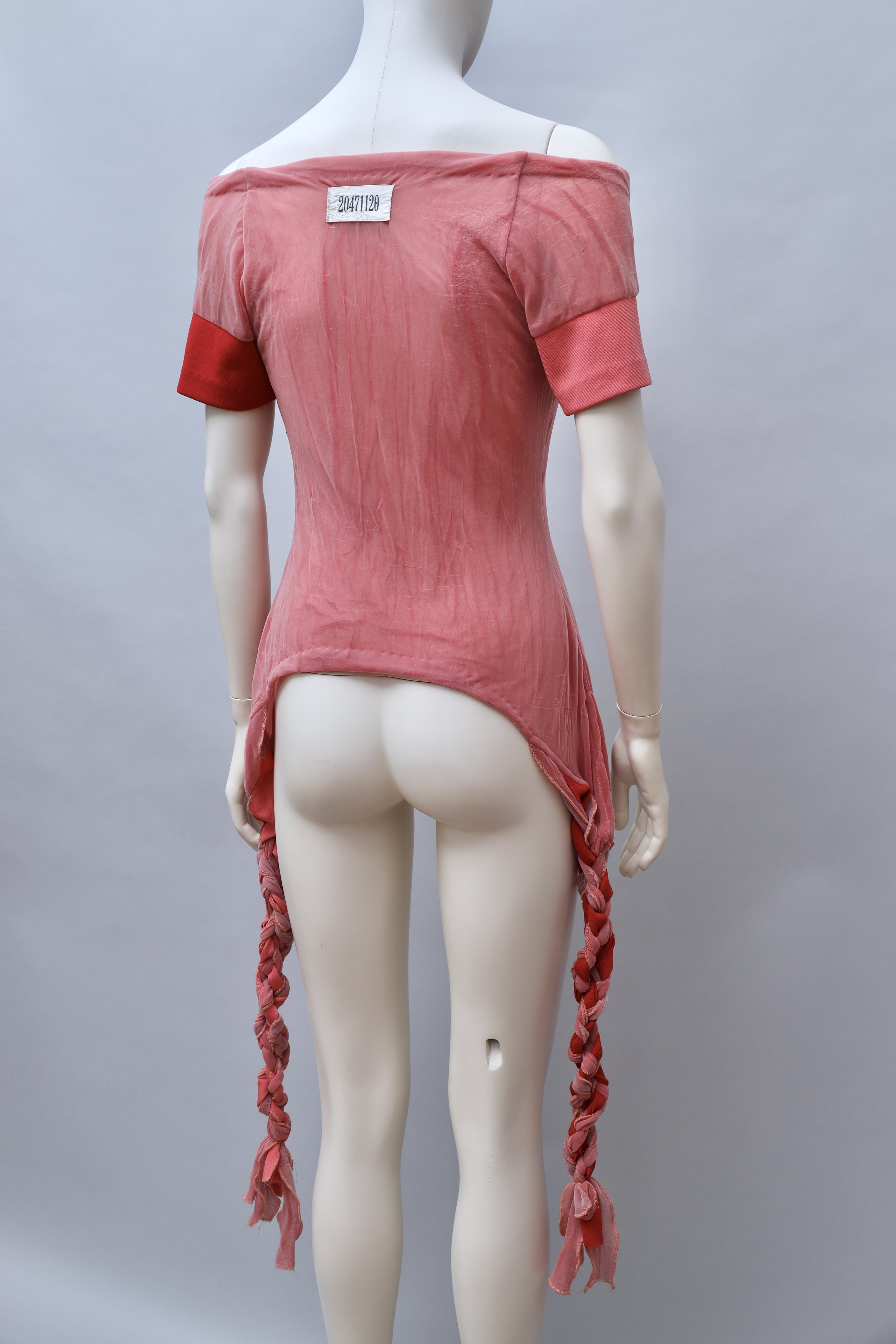 S/S 1998 20471120 pink and red layered mesh torsade top