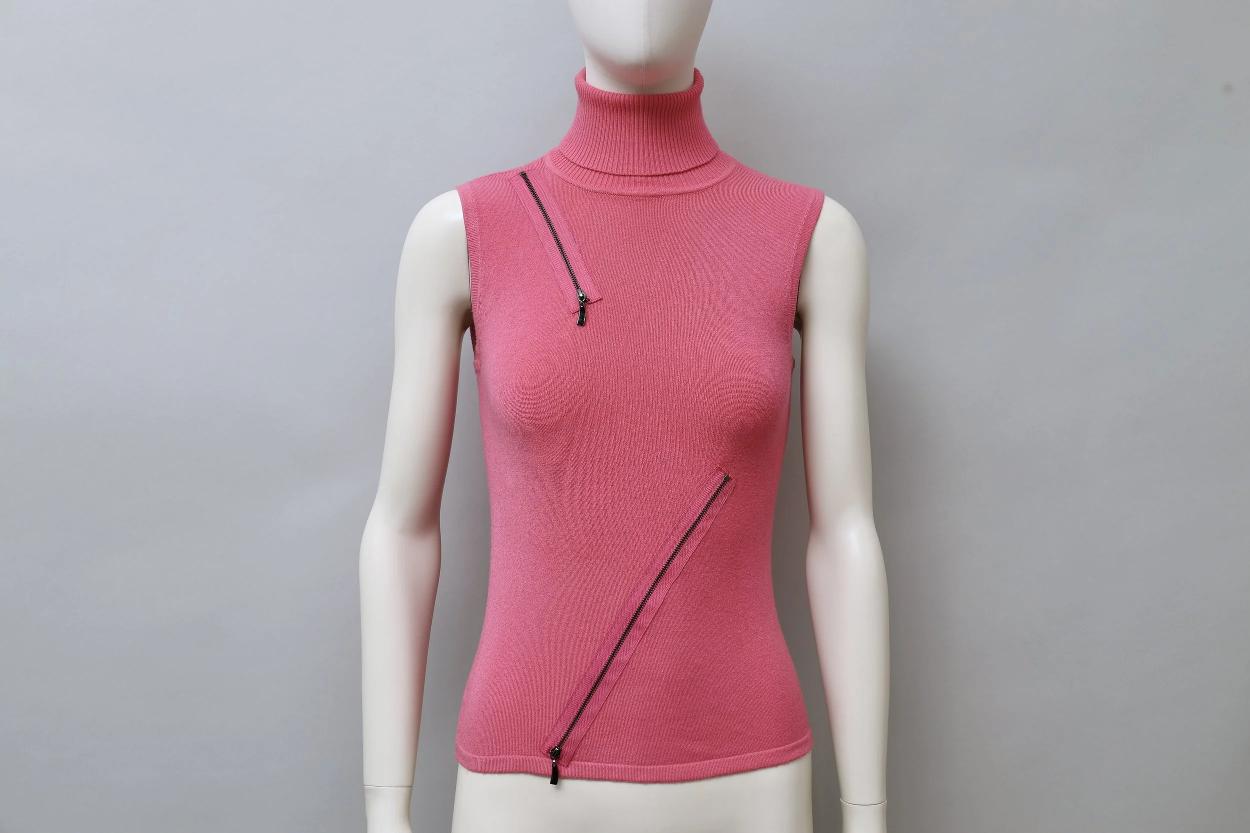 2000s I Gabbiani pink silk blend zipper turtleneck top