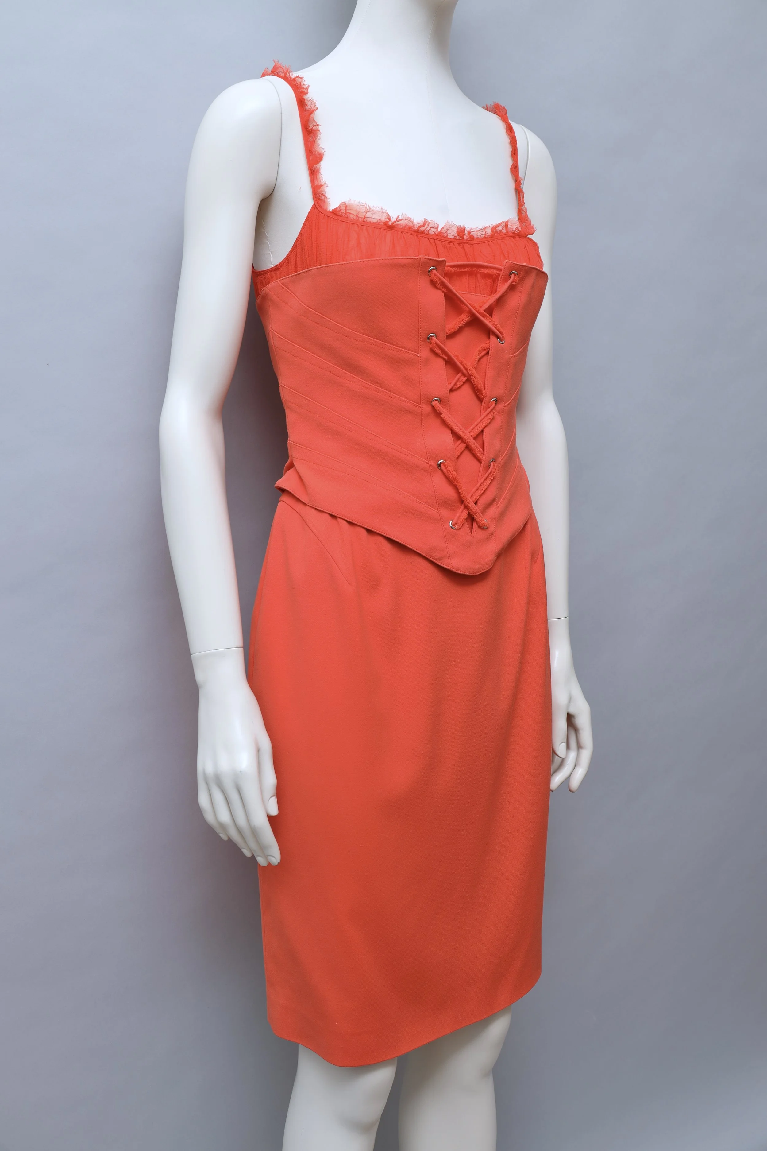 late 1990s / early 2000s Thierry Mugler bright coral corset dress