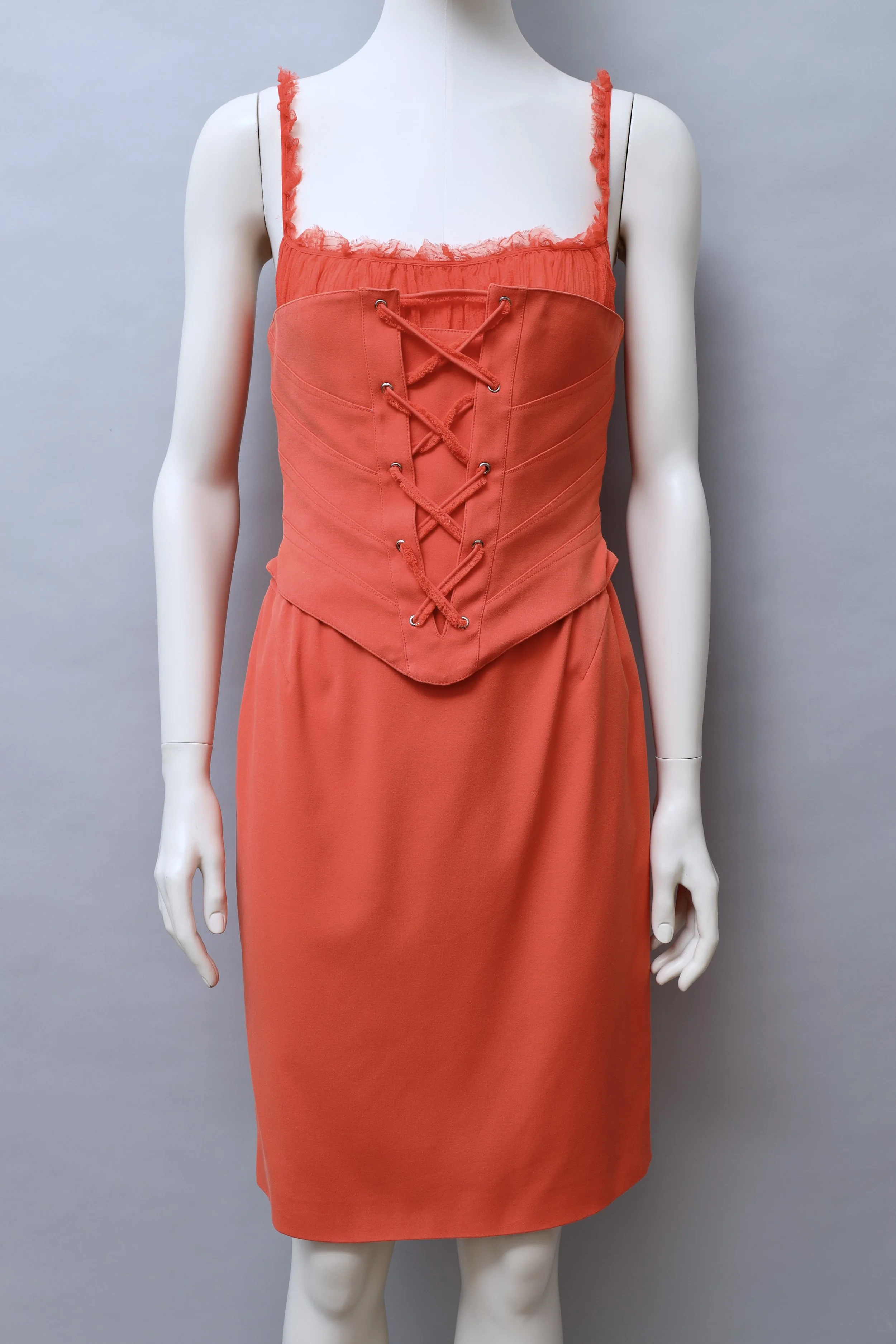late 1990s / early 2000s Thierry Mugler bright coral corset dress