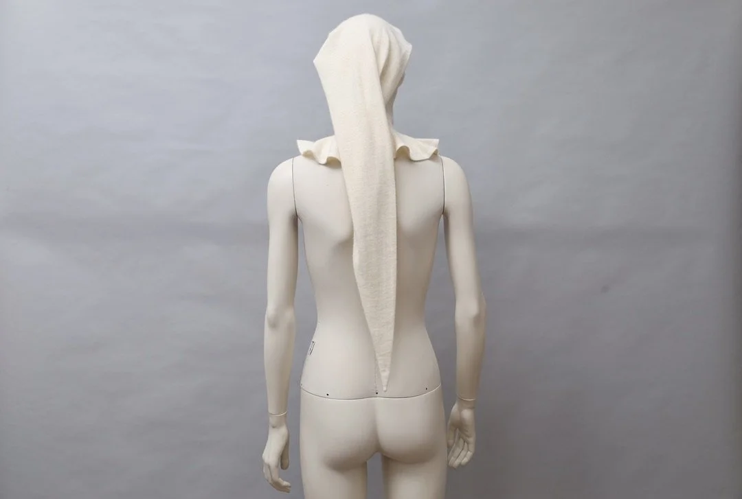 1980s Chantal Thomass cream wool angora blend buttoned liripipe hood